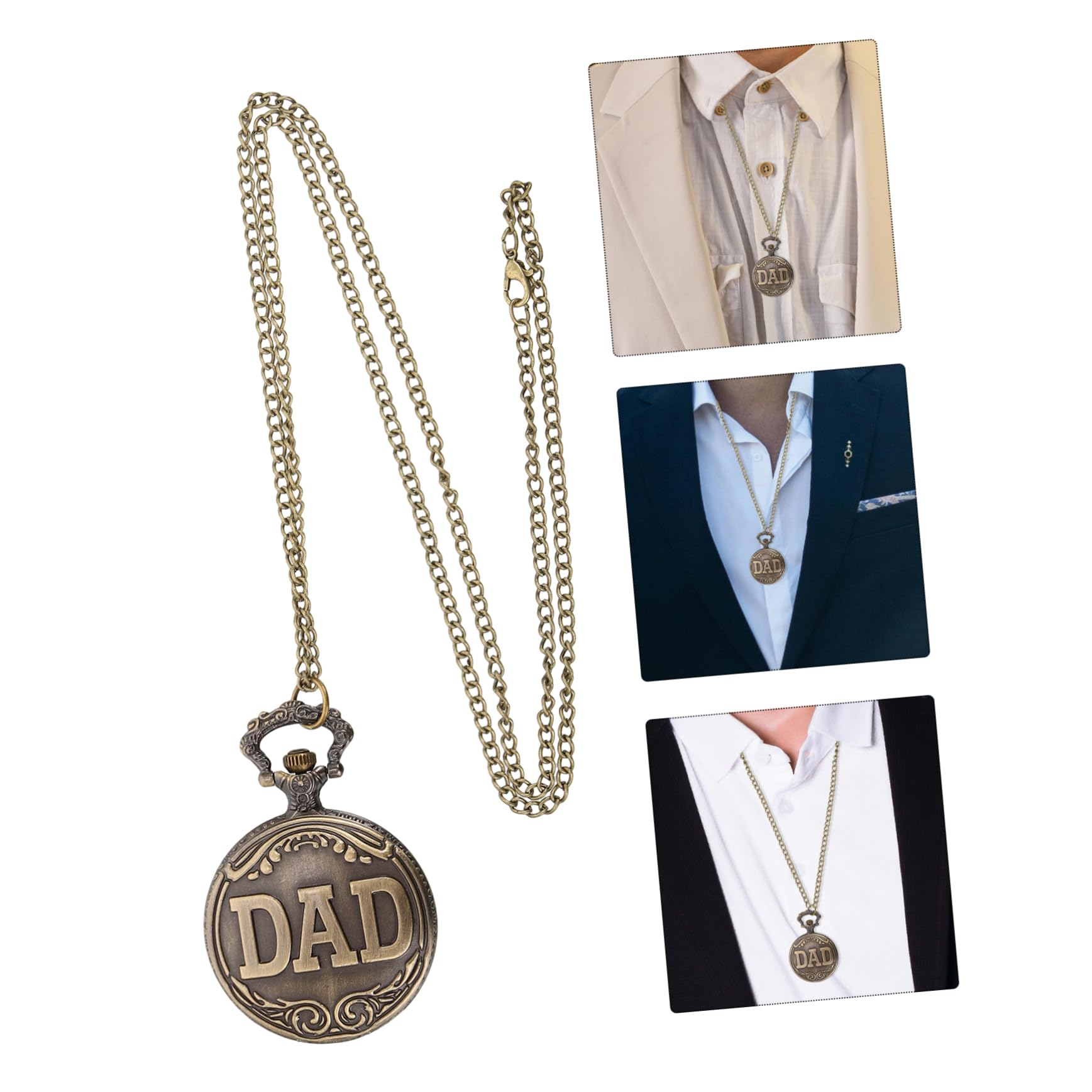 4piezas Reloj De Bolsillo Vintage Unisex Retro para Padres Accesorio Elegante y Atemporal para Día del Padre Diseño Duradero y Atractivo