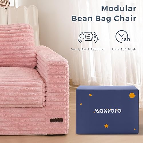 Miniatura 103 de MAXYOYO Puf gigante para adultos, sofá tapizado de suelo con almohadas y reposabrazos, puf grande de felpa, sofá para dormitorio, sala de estar,