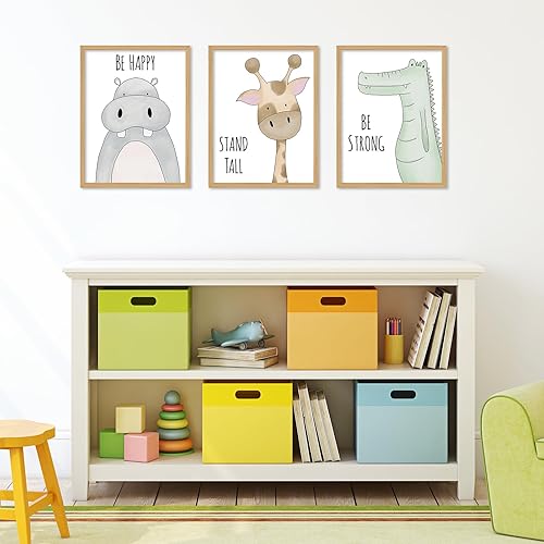 Miniatura 6 de Whaline 9 piezas de decoración de pared de safari para bebé, citas inspiradoras, impresión de papel, león, elefante, tigre, arte de acuarela