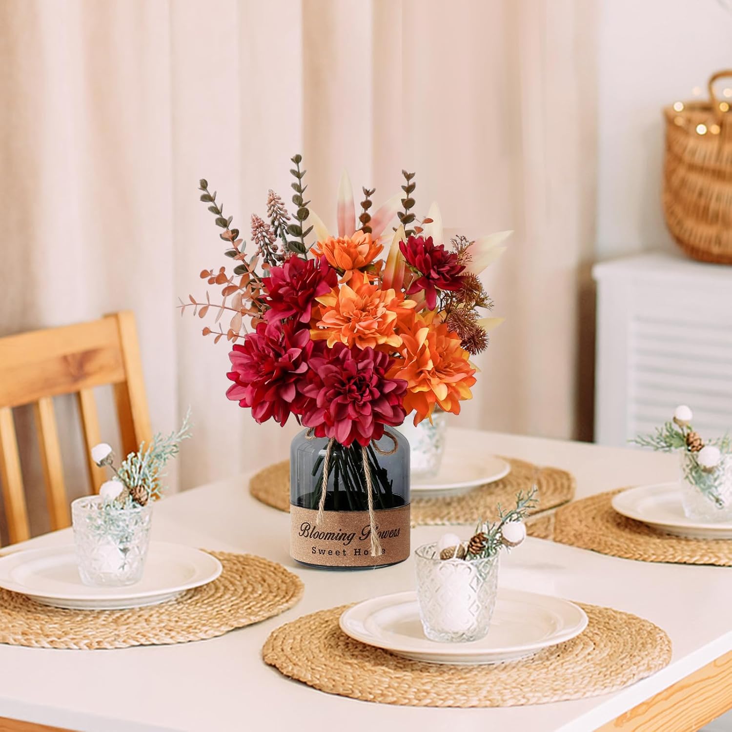 Leftover Fake Fall Flowers in Vase,Faux Flowers in Vase,Fall Floral Arrangement,Fall Centerpieces for Tables,Artificial Flowers,Kitchen Decor,Coffee Table Decor - Image 4