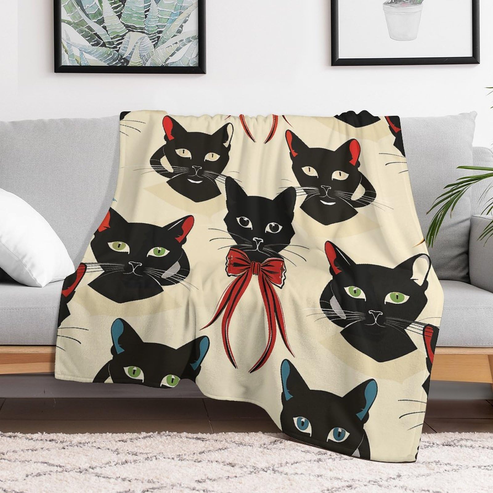Couverture chat en flanelle douce pour soirées cocooning sur le canapé