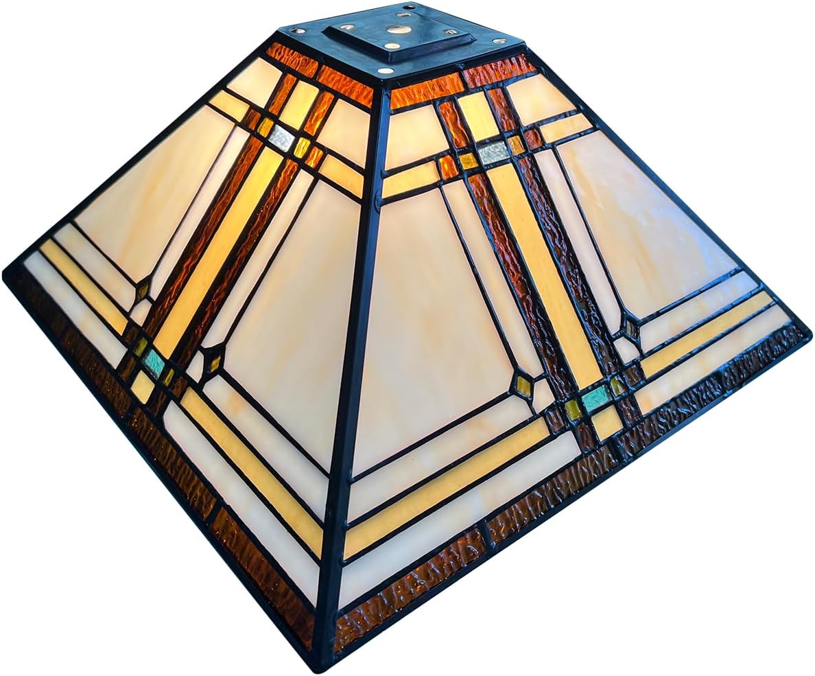 Capulina Tiffany Lamp Shade 12 Inches Wide Accessories Replacement Cream Mission Style Stained Glass Lampshade Only for Table Lamp