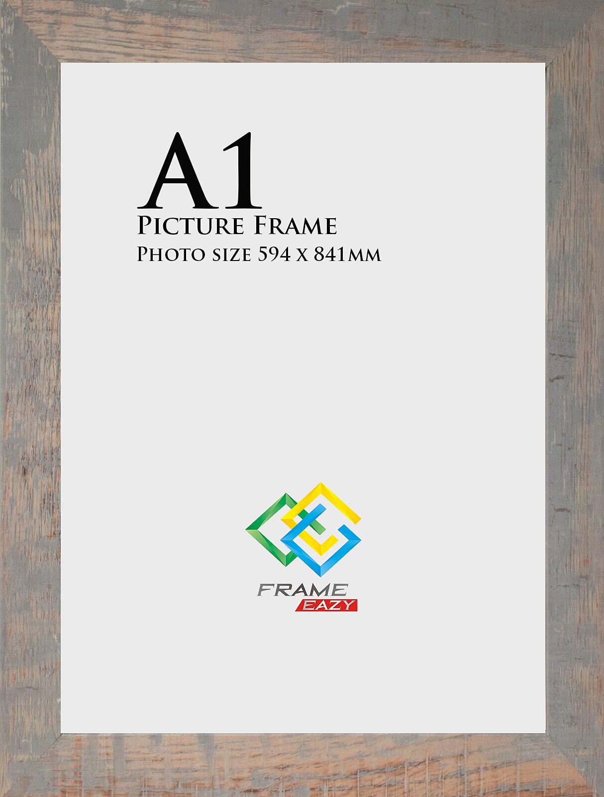 FRAME EAZY Rustic Silver A1 Photo Frame Picture Frame Maxi Poster Certificate Frames Supply With Backboard & Styrene (59.4 x 84.1 cm)