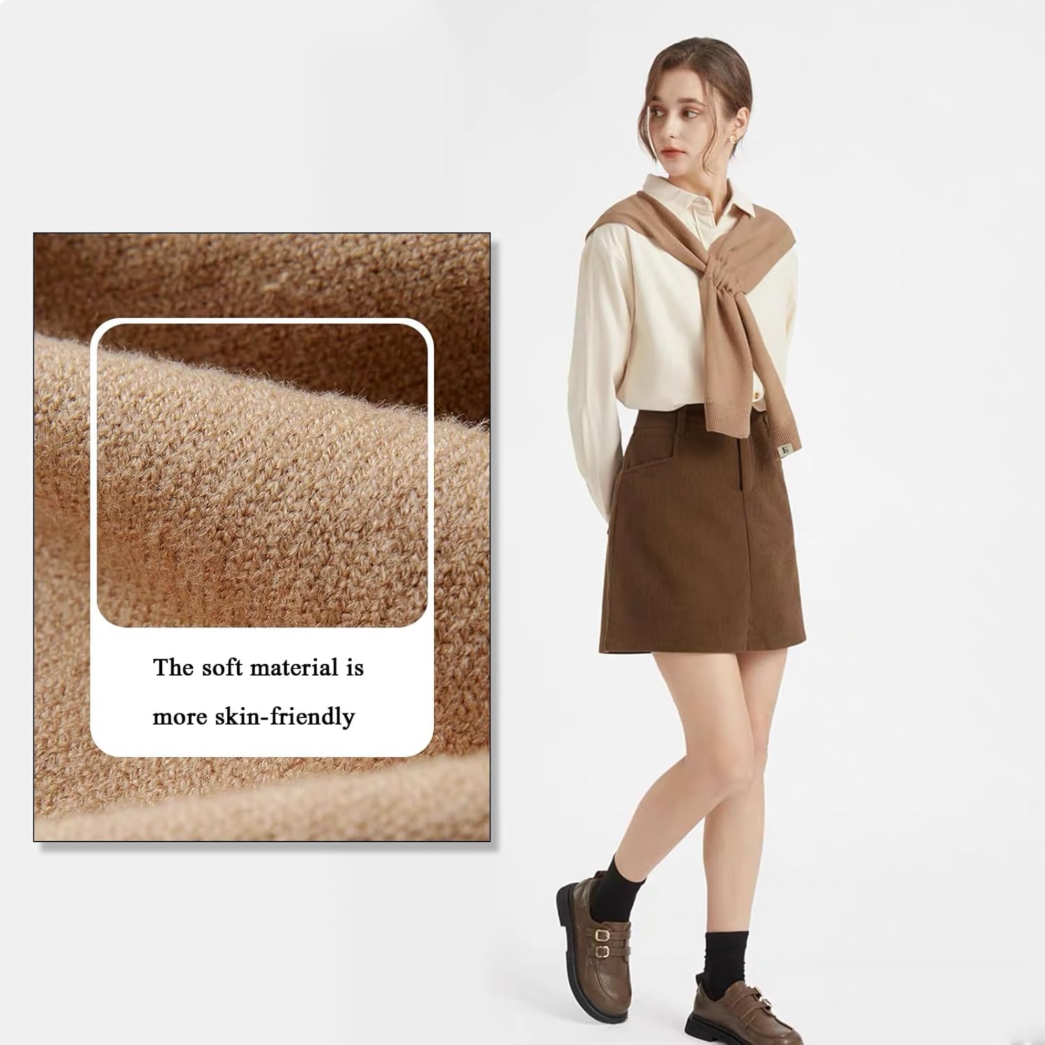 Women's Fashion Knitted Shawl - Khaki Sweater Shawl for Air-Conditioned Rooms - Image 5