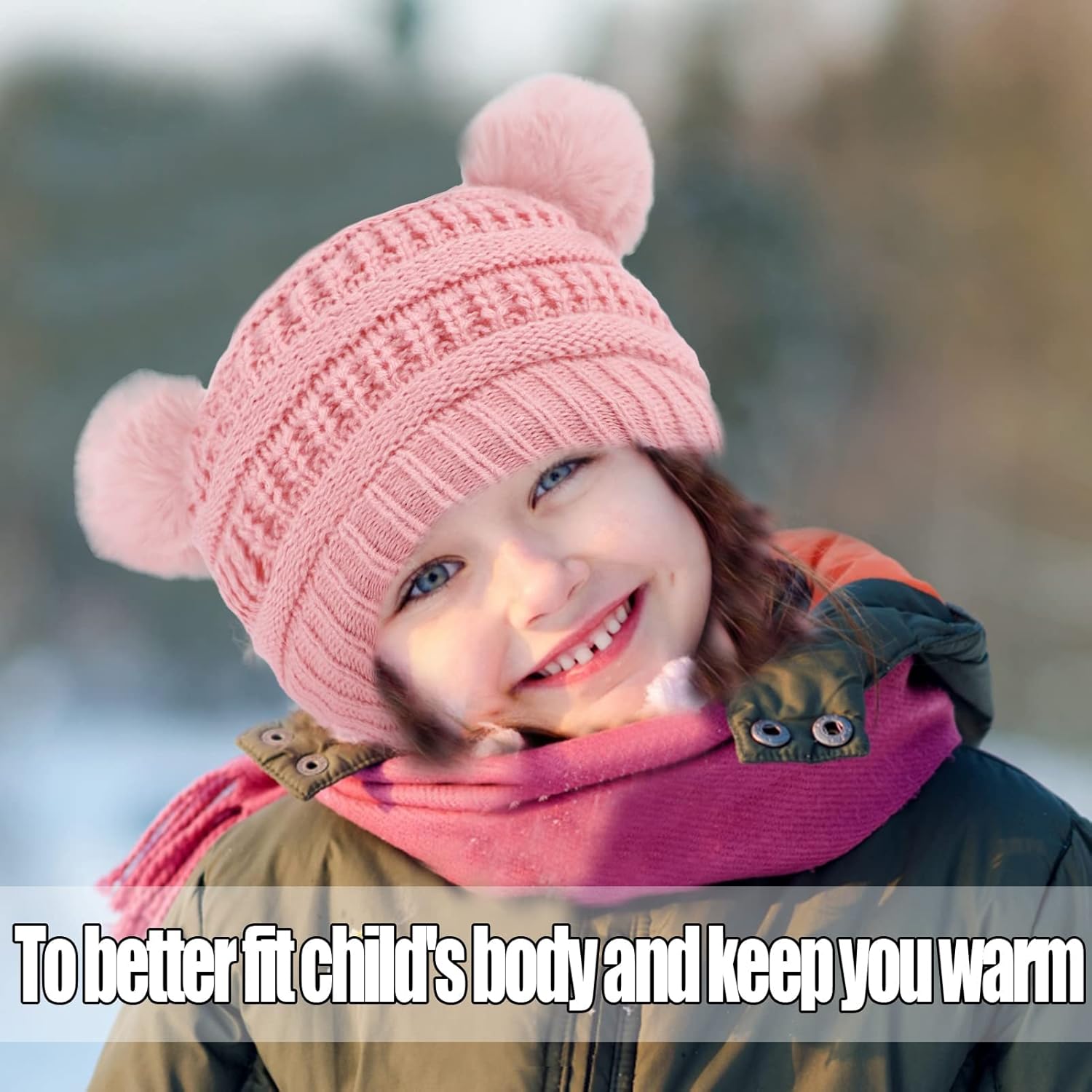 3 Pcs Kids Winter Knitted Beanie Hat Scarf Gloves Set Pompoms Knitted Beanie Mitten Scarves Fleece Lined for Toddler Girl Boy - Image 2