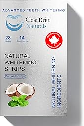 Proudly Canadian ClearBrite Naturals Whitening Strips, Peroxide Free, Coconut Mint Flavour, Natural Active Ingredients, 28 Strips (14 Treatments)