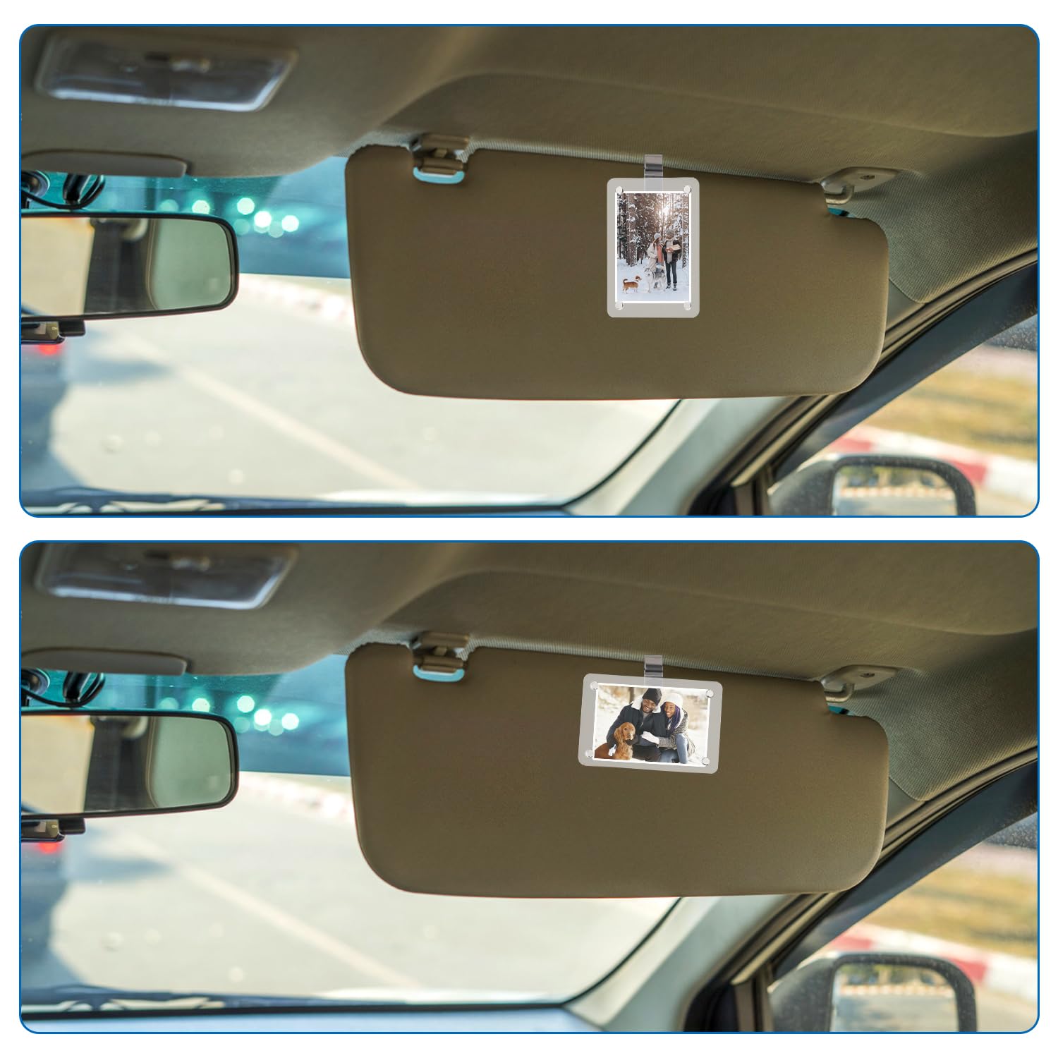 BOXOB Cadre Photo Pour Voiture, Magnétique Clip Pour Pare-Soleil De Voiture Cadre Photo Pour Pare Soleil Acrylique Support Photo De