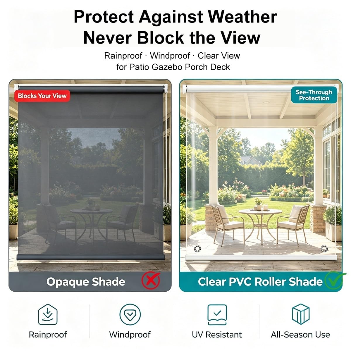 Estores Enrollables Transparentes Impermeables, Cortinas PVC para Patio