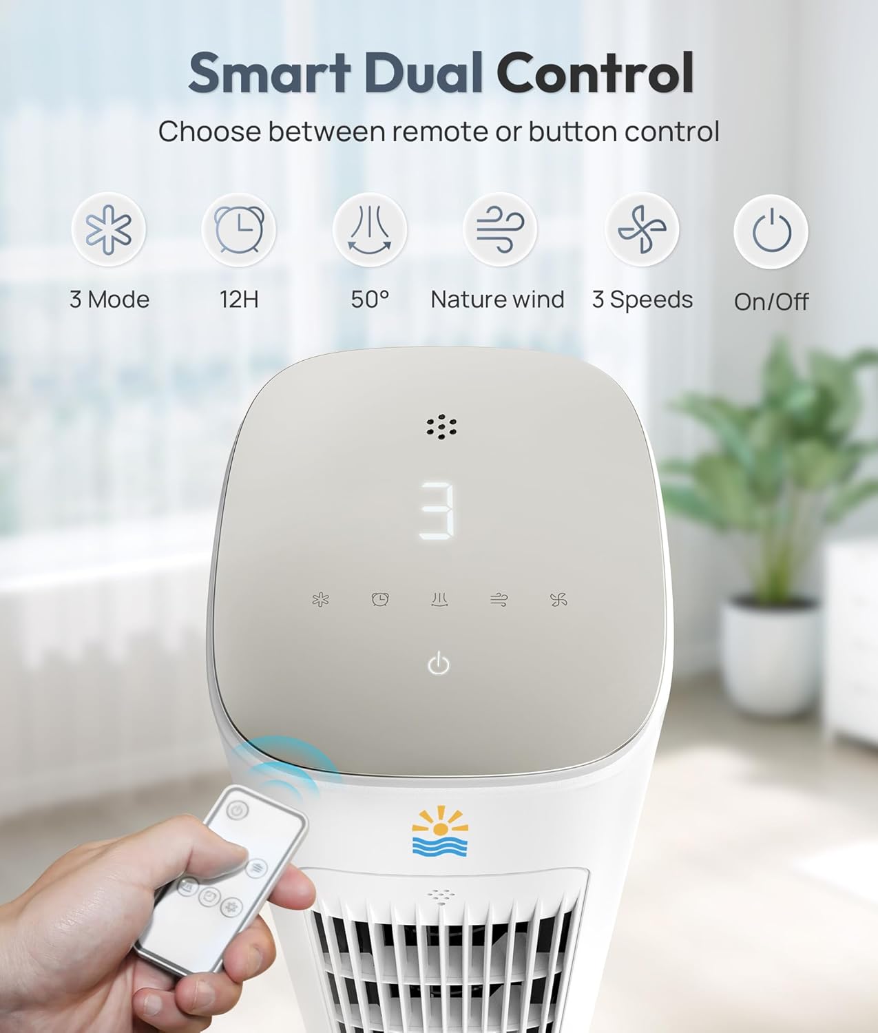 Portable Evaporative Air Cooler, 3-in-1 Cooling Fans that Blow Cold Air With 3L Water Tank, 38’’ Tower Fan for Bedroom, Office with 3 Speeds, 12H Timer, Oscillation, Remote Control, 2 Ice Packs