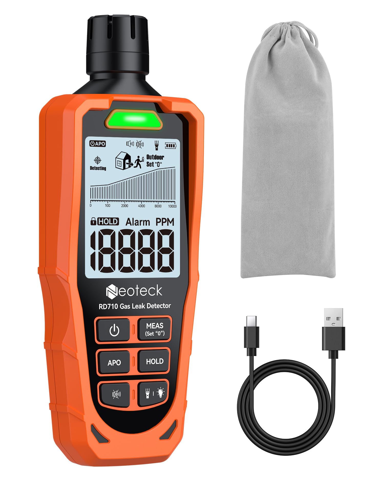 Neoteck Détecteur Fuite Gaz Rechargeable – Gaz Combustible, Méthane, Propane, Gaz Naturel, 0-10000 ppm Écran LCD 2.9'' Haute Visibilité pour Détection Maison Chaudière Cuisine Camping-Car Bricolage