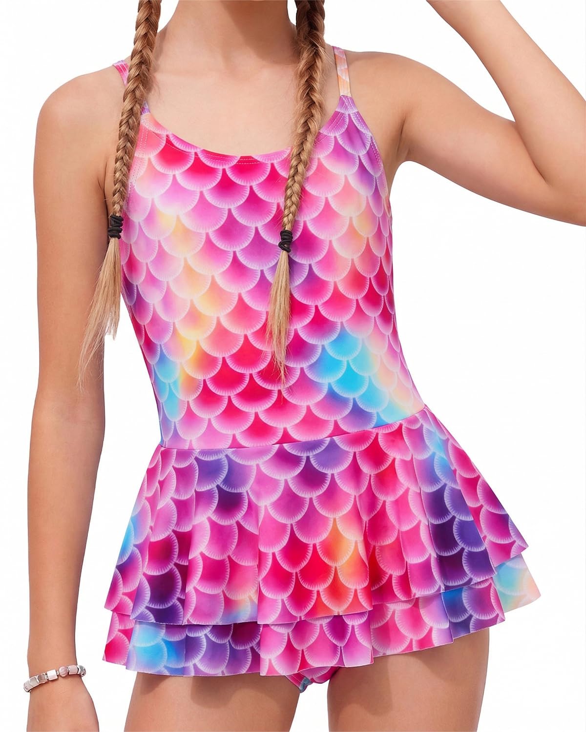 JiAmy Badeanzüge Mädchen, Einteiler Schwimmanzug mit Rock Meerjungfrauen Sling-Back Badeanzug für Kinder 4-9 Jahre