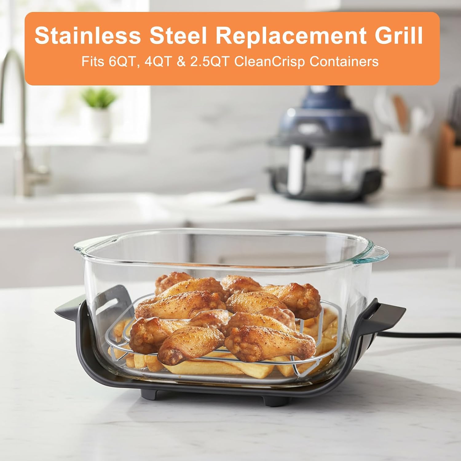 2 Pack Stainless Steel Crisper Racks for Ninja Crispi Pro AS101 and FN101 Air Fryer Series, Air Fryer Racks Replacement Compatible with Ninja Crispi 4Qt 6Qt Glass Container