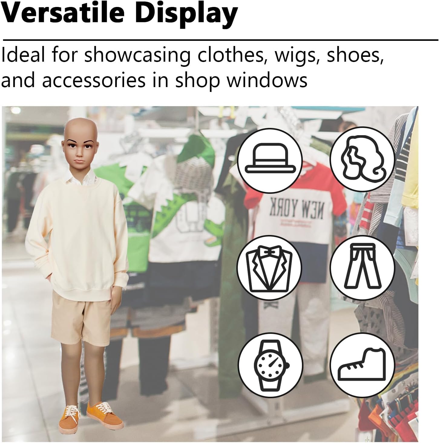 vidaXL Mannequin, Child Mannequin Full Body Realistic with Glass Base, Kids Dress Display Body with Head and Face, Dress Form Mannequin