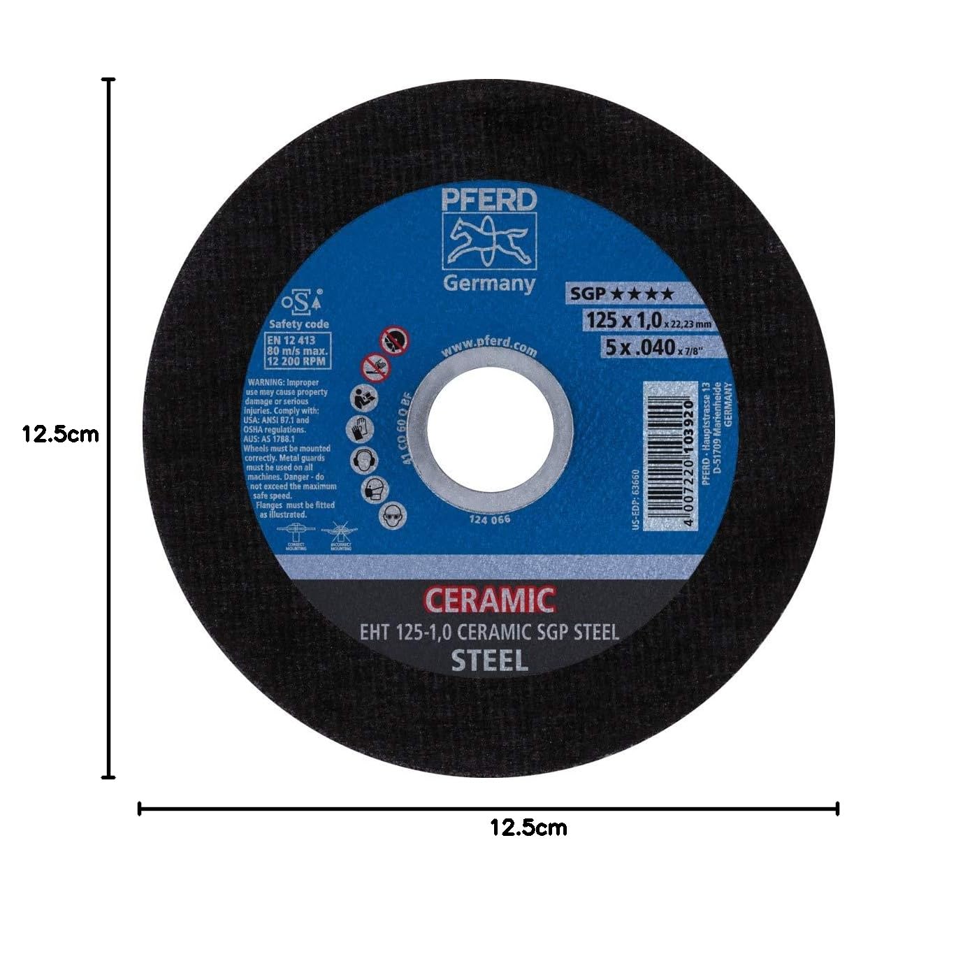 25 discos de corte EHT 125 – 1,0 ceramic SGP de acero. : 61312510
