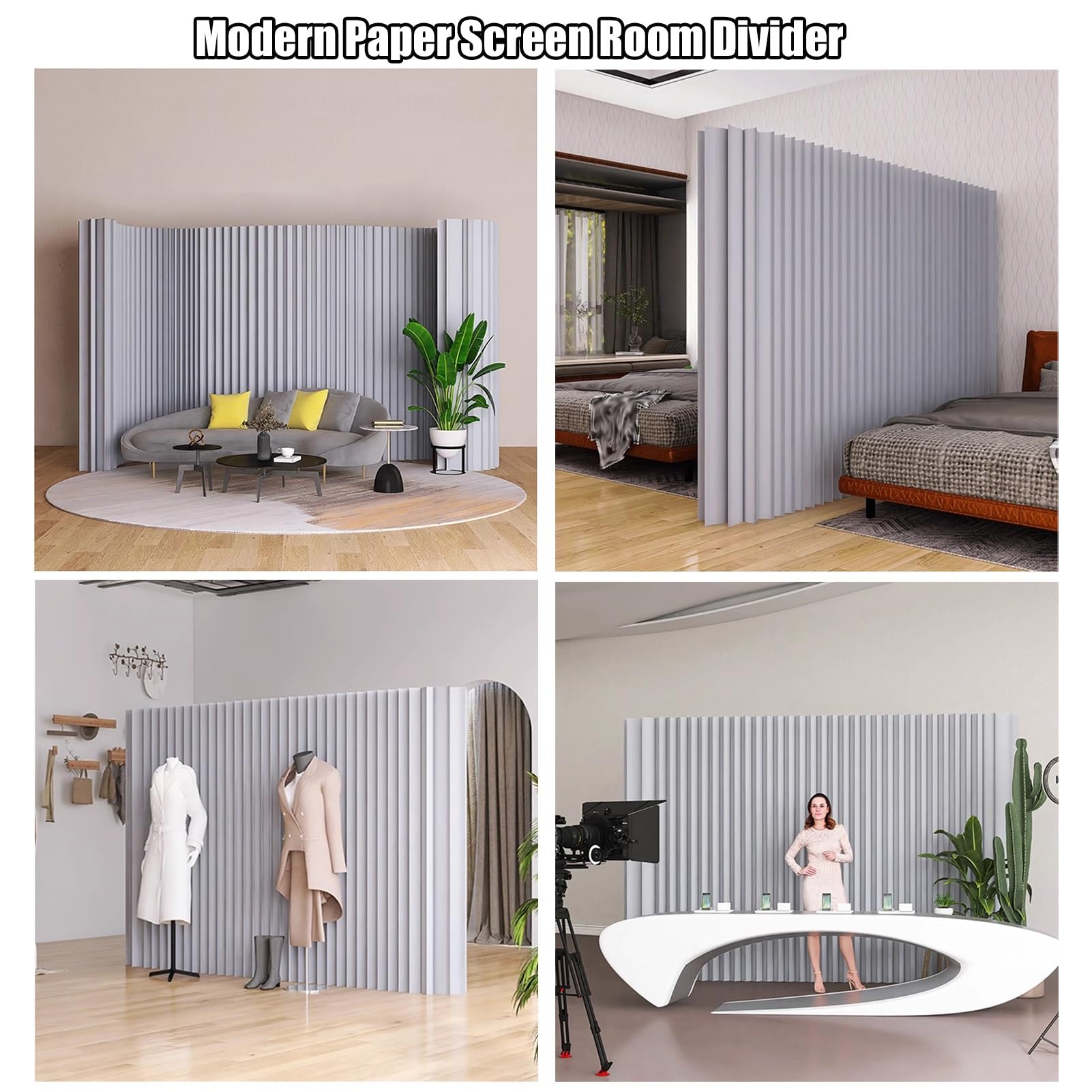 Divisorio moderno pieghevole grigio, alto 5,24 ~ 1,8 m, divisorio di carta per la privacy, schermo indipendente per casa, ufficio, abbigliamento, negozio, decorazione, grigio, 200 x 180 cm