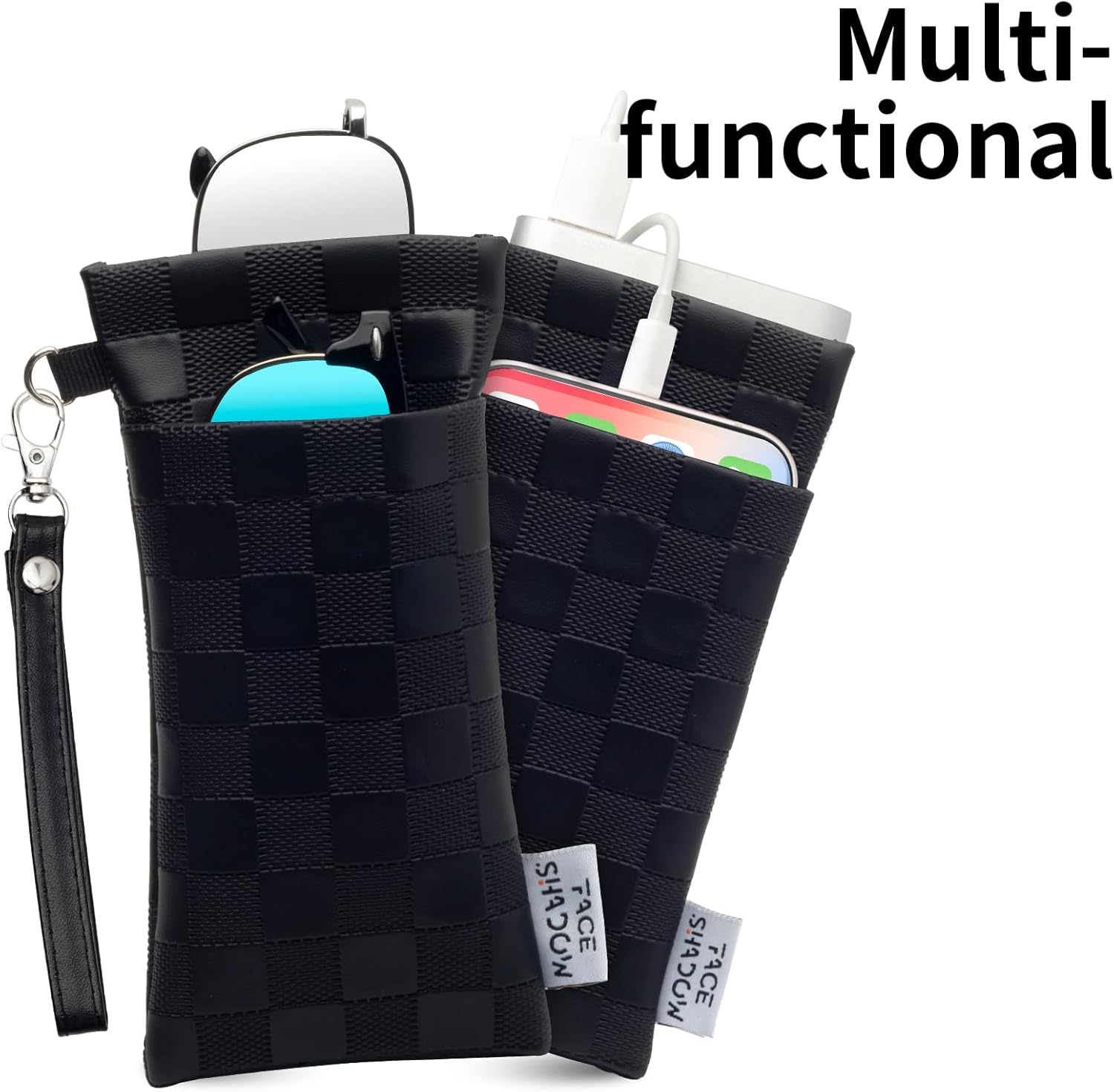 Face Shadow Double Glasses Case PU Soft Eyeglass Case For Women Men Squeeze Top Sunglasses Case With Cleaning Cloth - Image 7