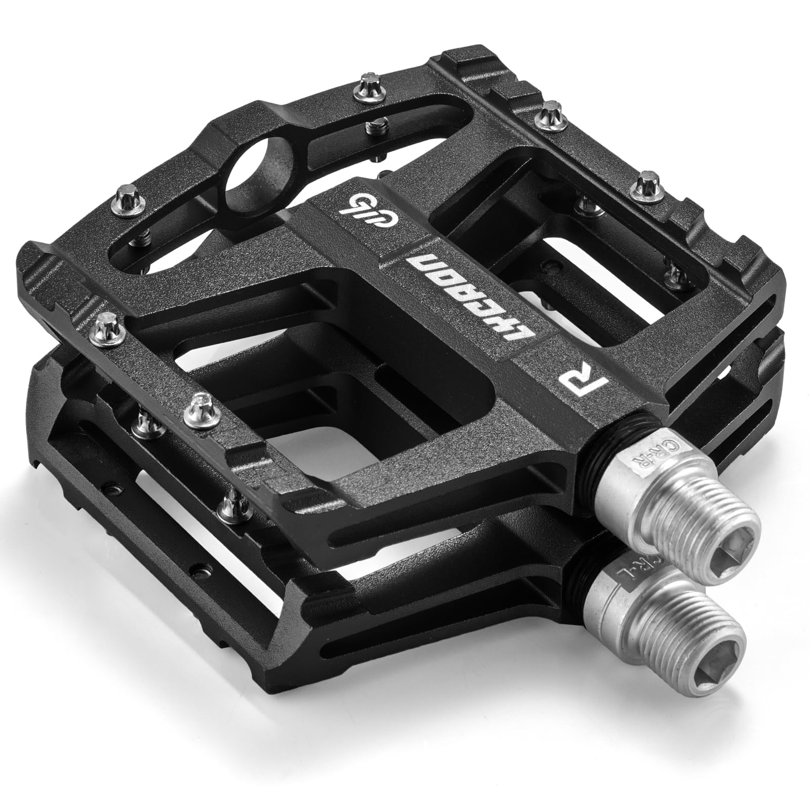 LYCAON Bike Cycling Pedals, CNC Machined Aluminum Alloy Durable Non-Slip Bicycle Pedal, CR-MO & 3 Bearings Pedals for 9/16" Universal Cycling MTB BMX Mountain Road Bike (Black)
