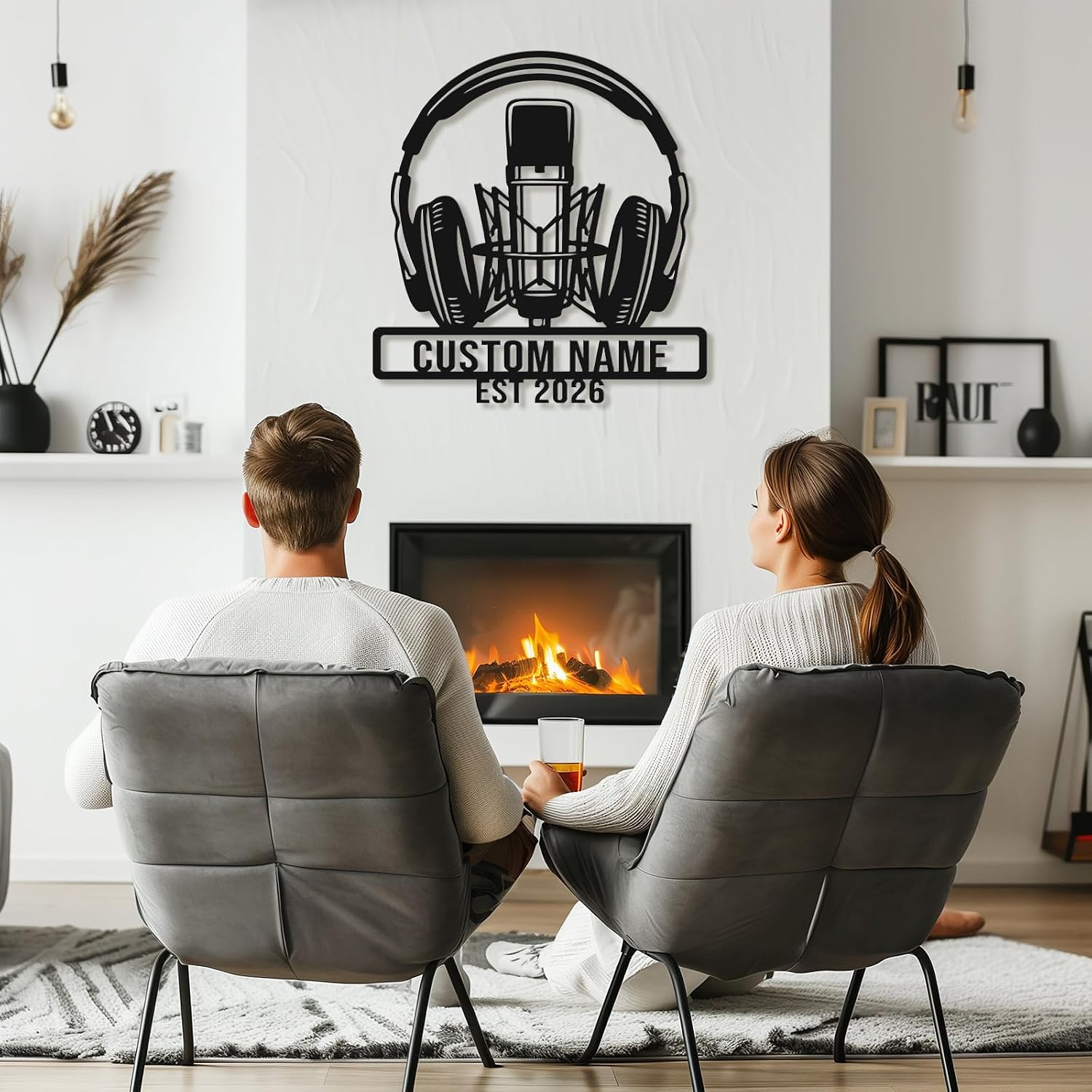 Custom DJ Metal Wall Art Personalized Name Studio Decor Microphone Headphones Turntable Music Sign with EST Year (Style-1) image 4
