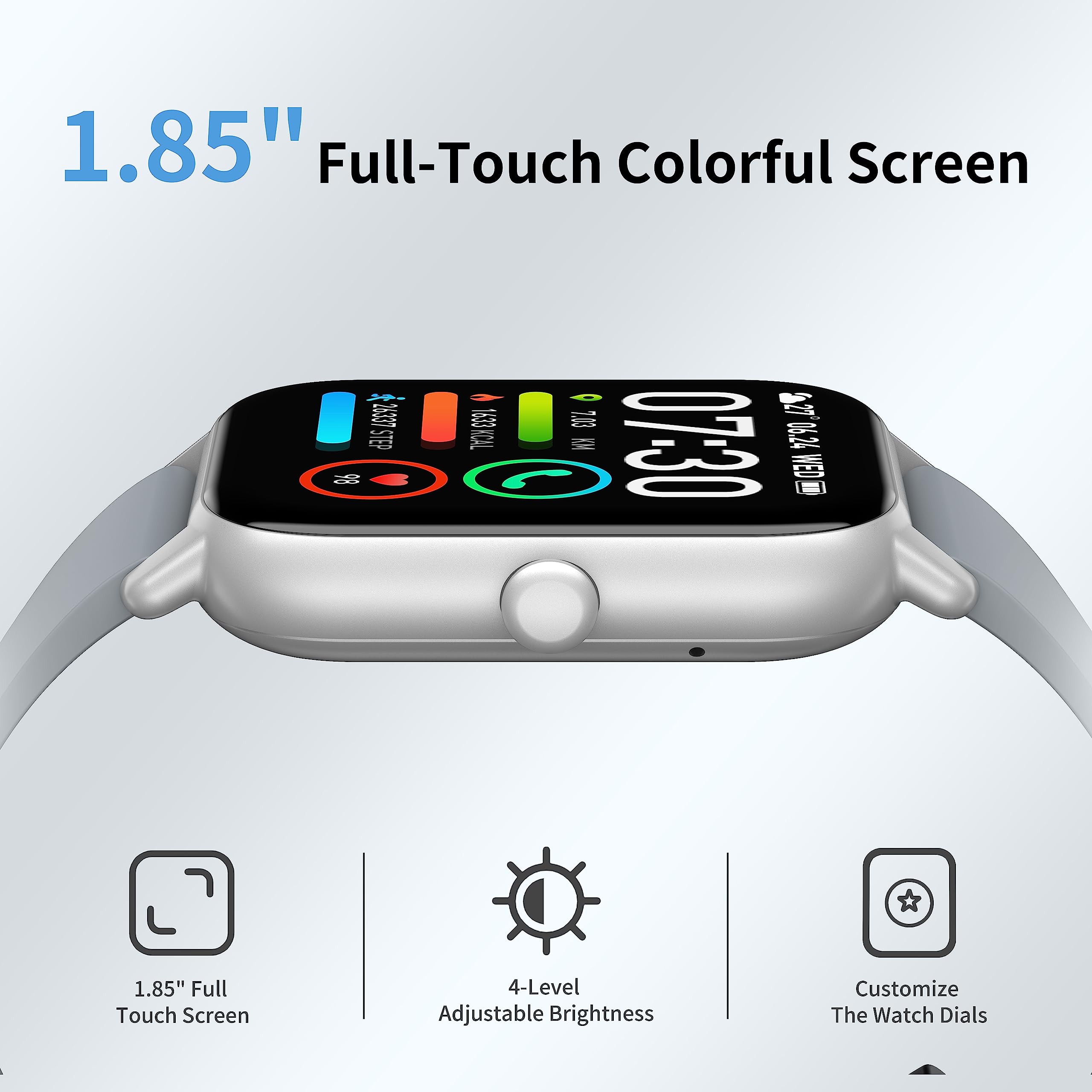 Smartwatch Uomo Donna, 1.85" Orologio Smartwatch Effettua Risposta Chiamate, 112 Modalità Sportive Orologio Digitale con Sonno Cardiofrequenzimetro, Impermeabile IP68 Smart Watch Android IOS, Grigio