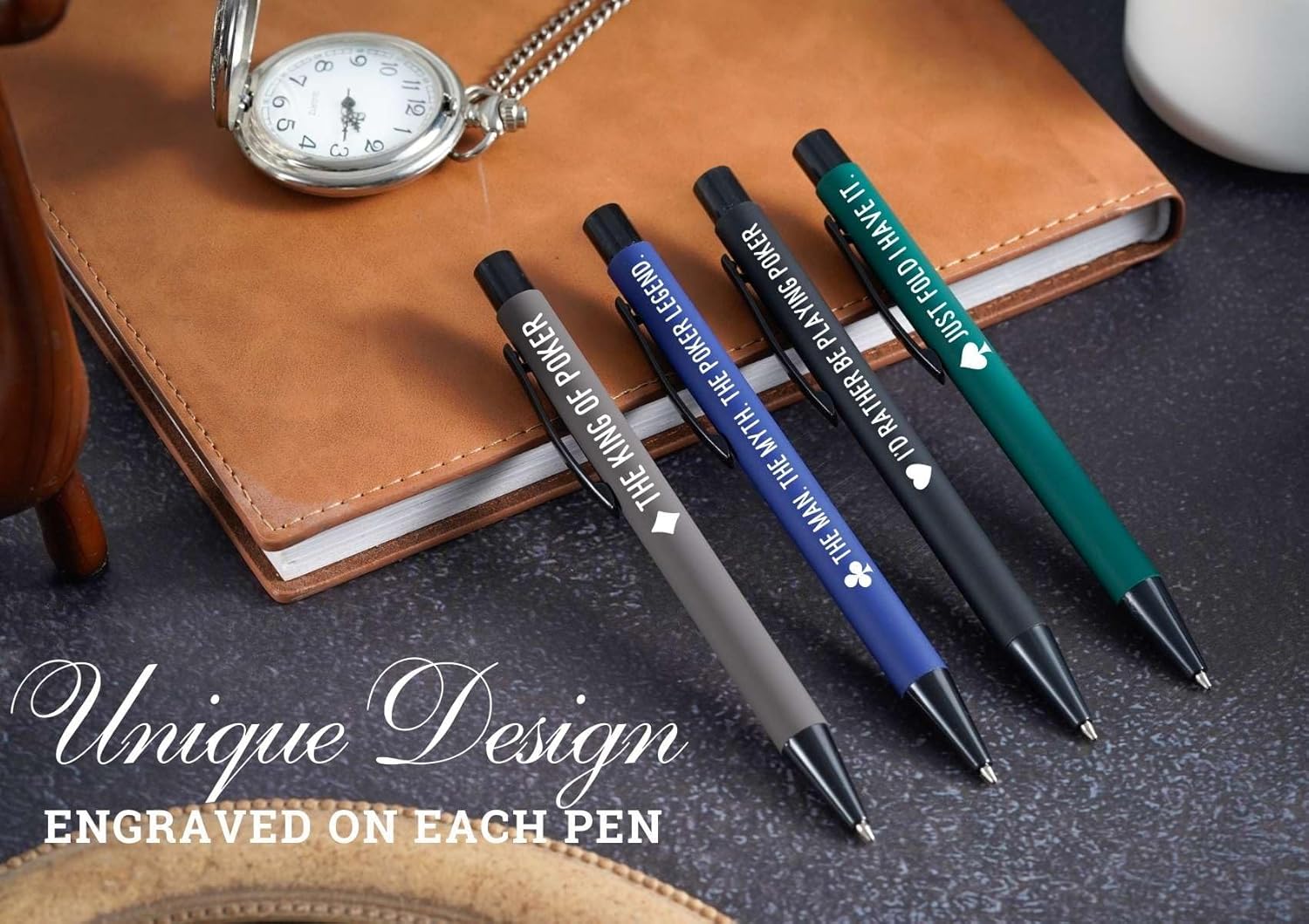 InnoBeta Poker Gifts for Men, Poker Player Gifts, The King of Poker, Ballpoint Pen Set of 4, Perfect for Birthday & Christmas - Image 2