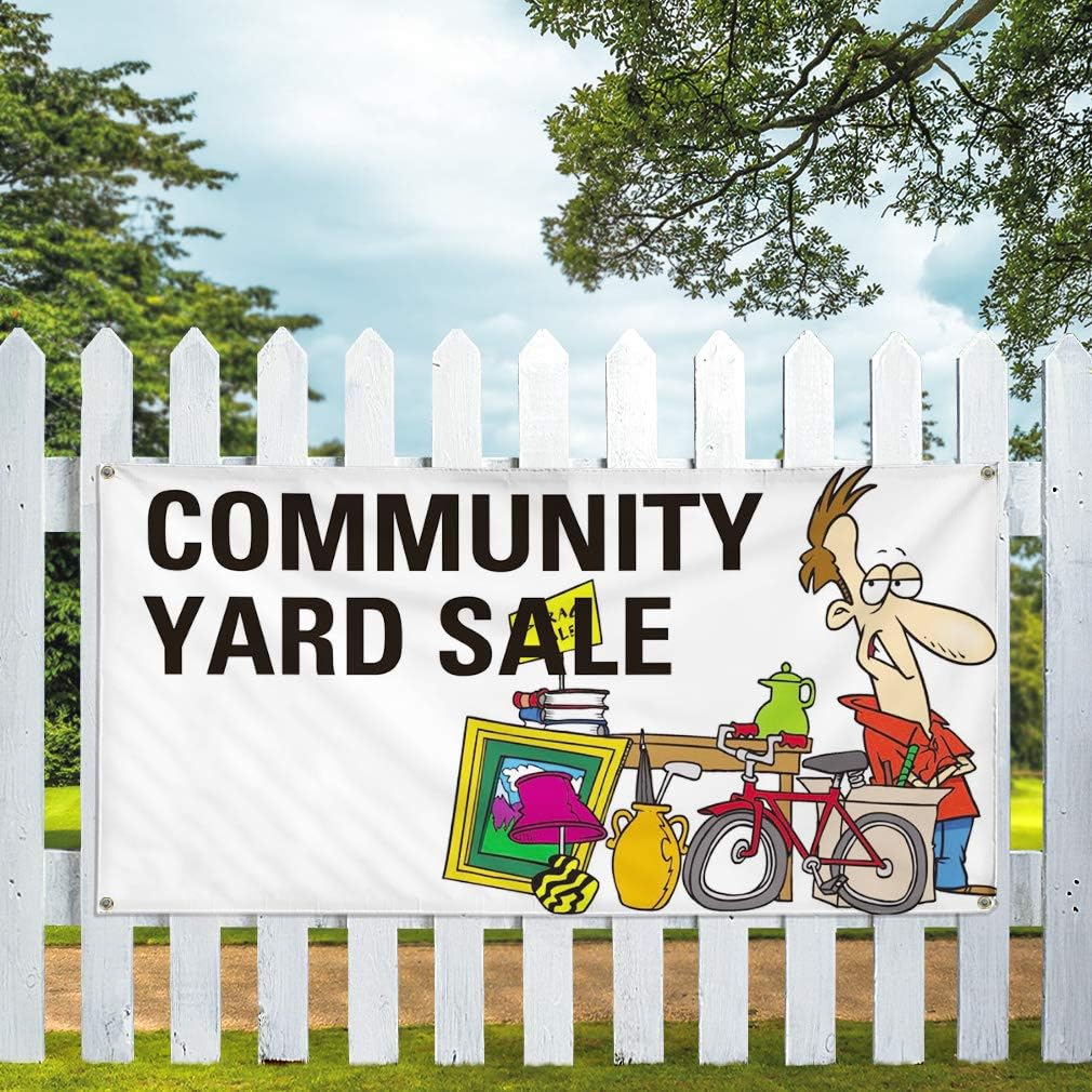 Vinyl Banner Multiple Sizes Community Yard Sale B Advertising Printing Business Outdoor Weatherproof Industrial Yard Signs 4 Grommets 16x40Inches