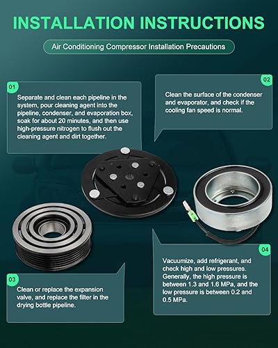 Miniatura 248 de SCITOO Compresor de CA para Acura TSX 2.4L 2004 2005 2006 2007 2008, CO 10849T Compresor de aire acondicionado con embrague 38810RBBA01 10360661