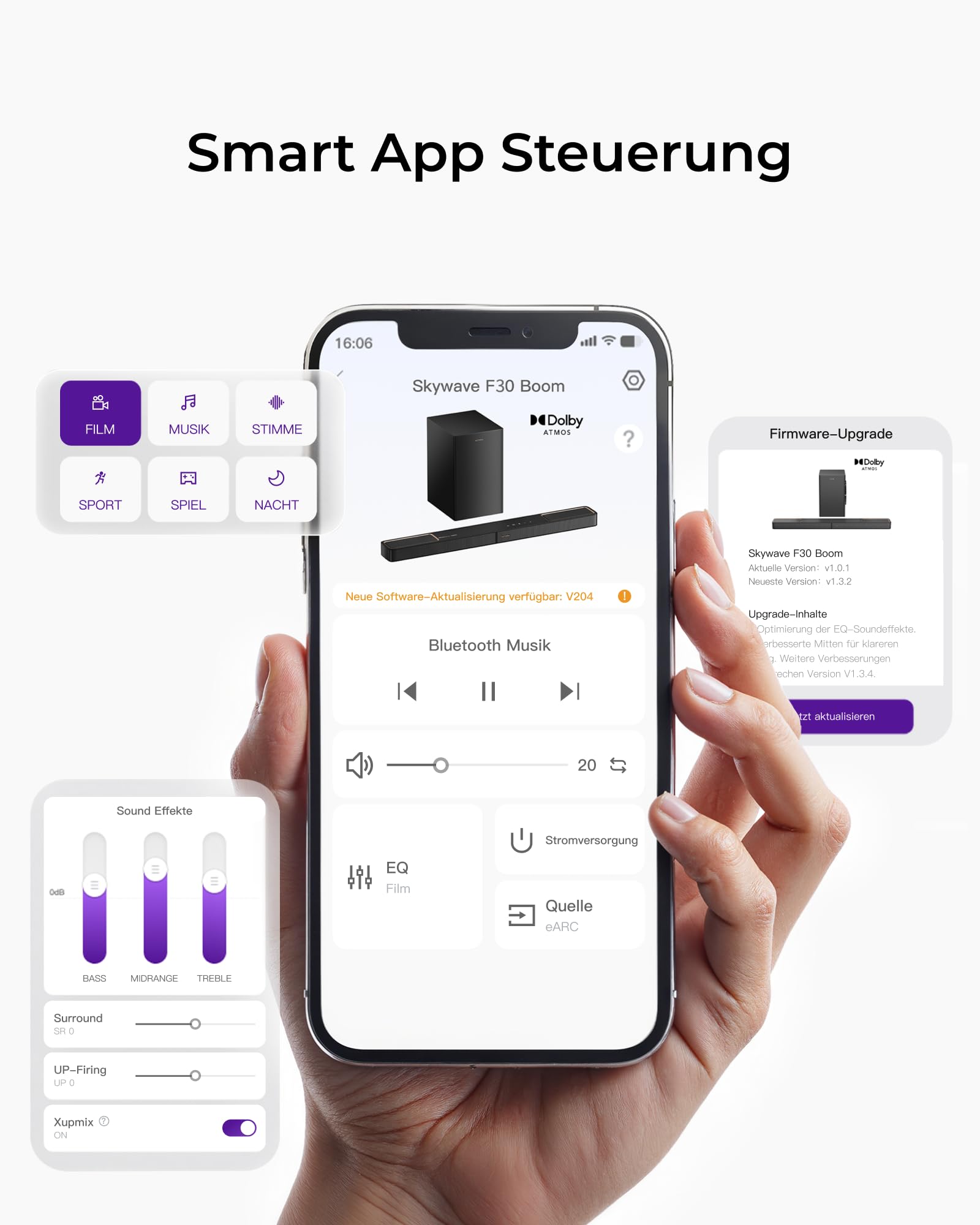 ULTIMEA Skywave F30 Boom 3.1.2 Soundbar für TV Geräte mit Dolby Atmos | 6,5" Subwoofer, Up-Firing Lautsprecher für Echten 3D-Klang, 360W Spitzenleistung, App, VoiceMX, BassMX, Bluetooth® 5.4, HDMI