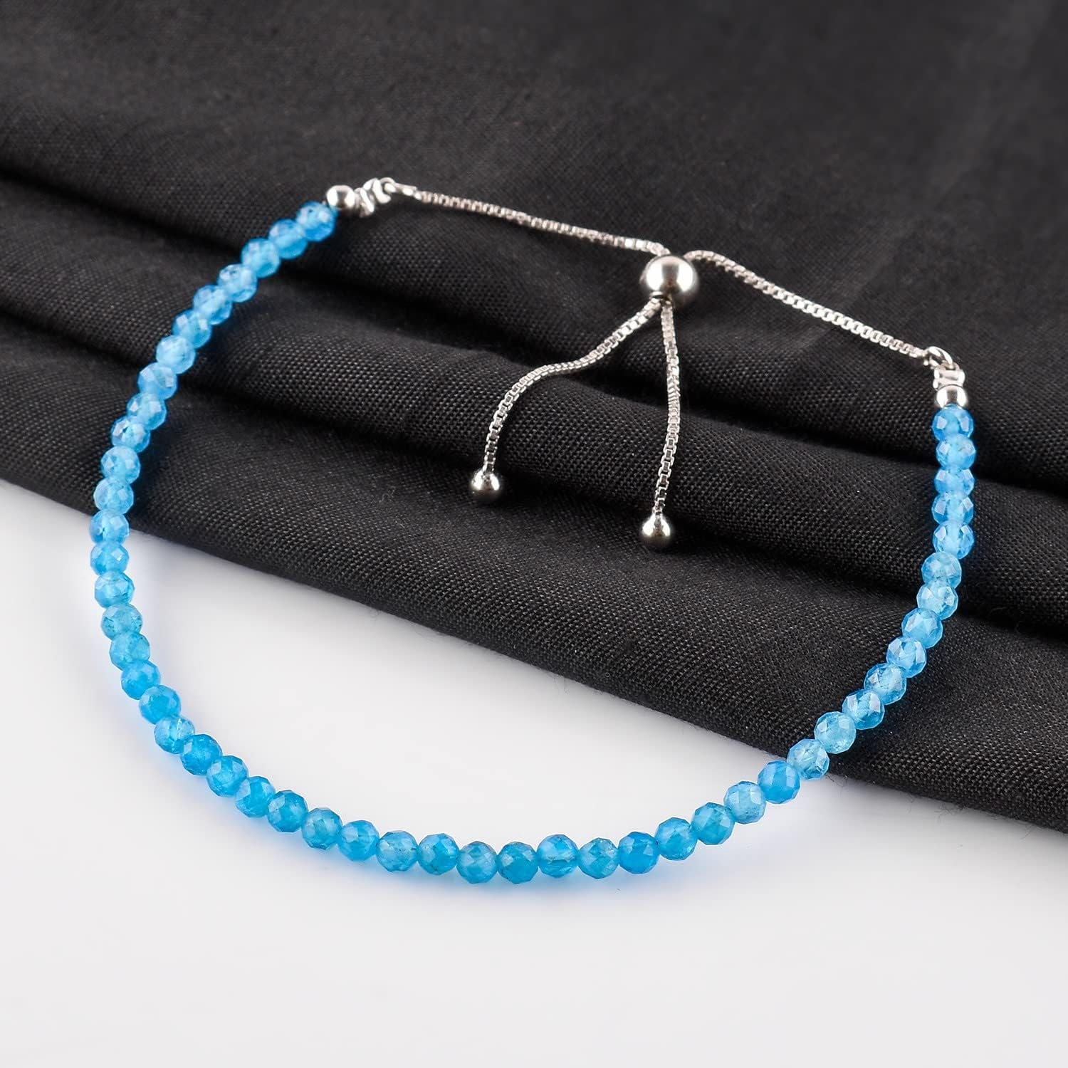 OdrillionGems Natural Neon Apatite Bolo Bracelet, 925 Sterling Silver, Healing Crystals, Micro-Faceted Beads, Birthstones Jewelry, Handmade Adjustable Slider, Women Gift, 10inch - Image 3