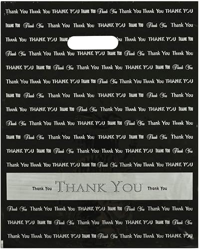 12x15 negro "Gracias" troquelado mango bolsas de plástico 50/cs