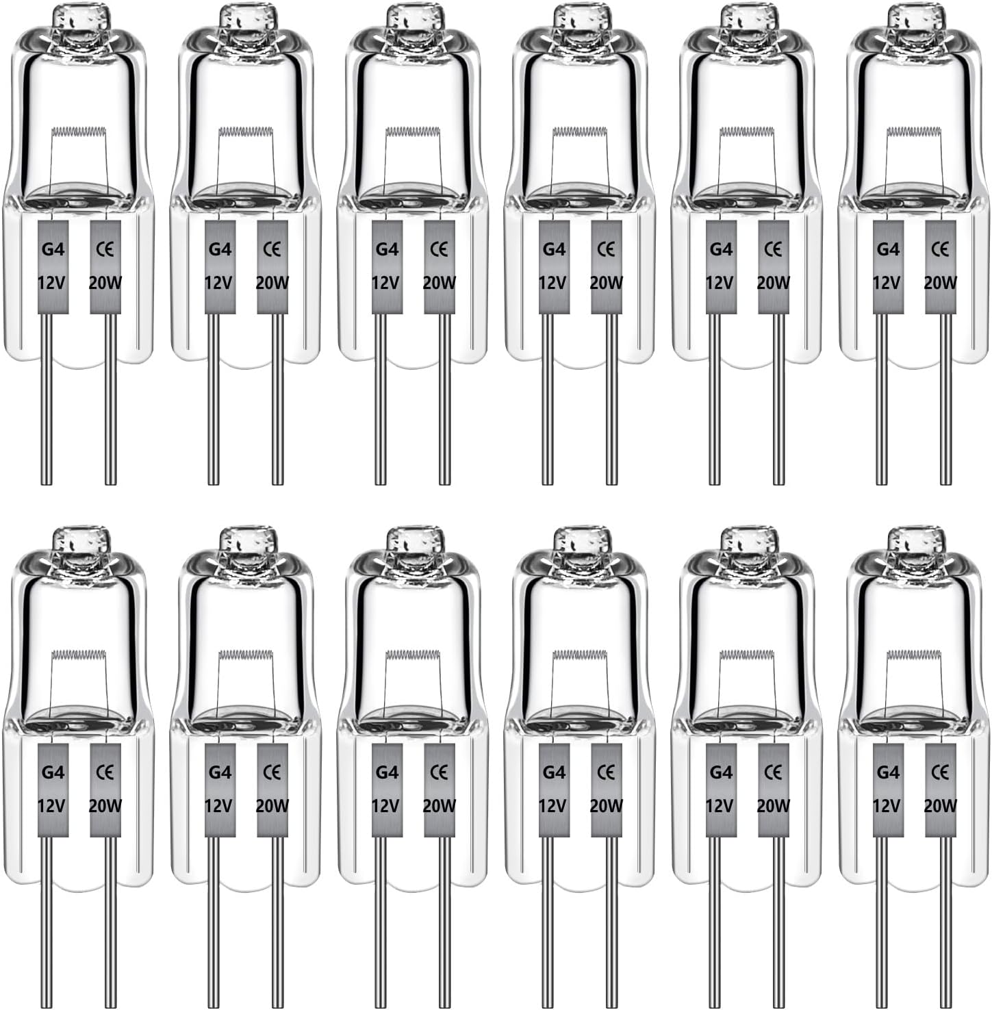 G4 Bulb 12 Pack, 12V 10W Halogen Bulbs 2 Pin, Dimmable, 2000Hrs Long Lifetime, 2700K Warm White, G4 Halogen Bulb Replacement for Under Cabinet Puck Light Chandeliers Track Lighting