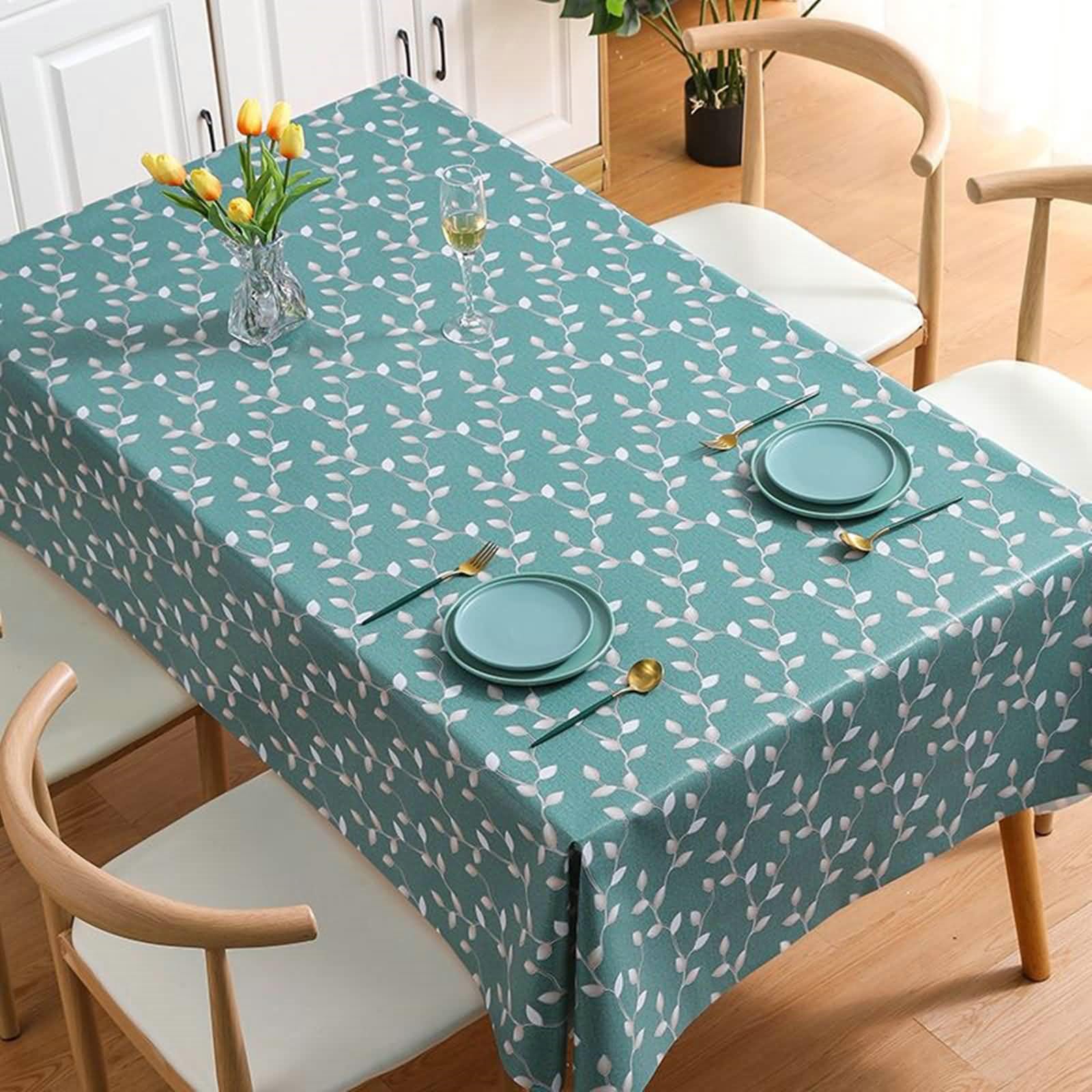 Tovaglia Tavola 140 x 180cm, Tovaglia Colazione Antimacchia Verde Foglie Rami Tovaglia Rettangolare