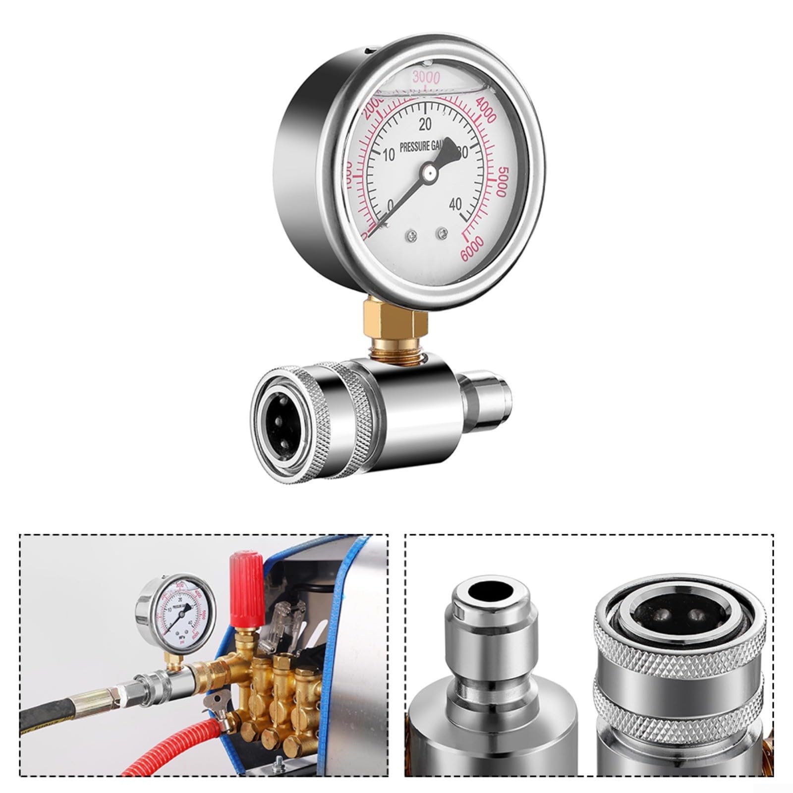 Manomètre d'eau pour nettoyeur haute pression 6000 psi haute pression 3/8" pièces de raccordement rapide