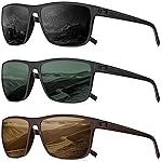 QALLY Men\'s Polarized Retro Sports Sunglasses with UV400 Protection, Black/Dark Green/Tawny