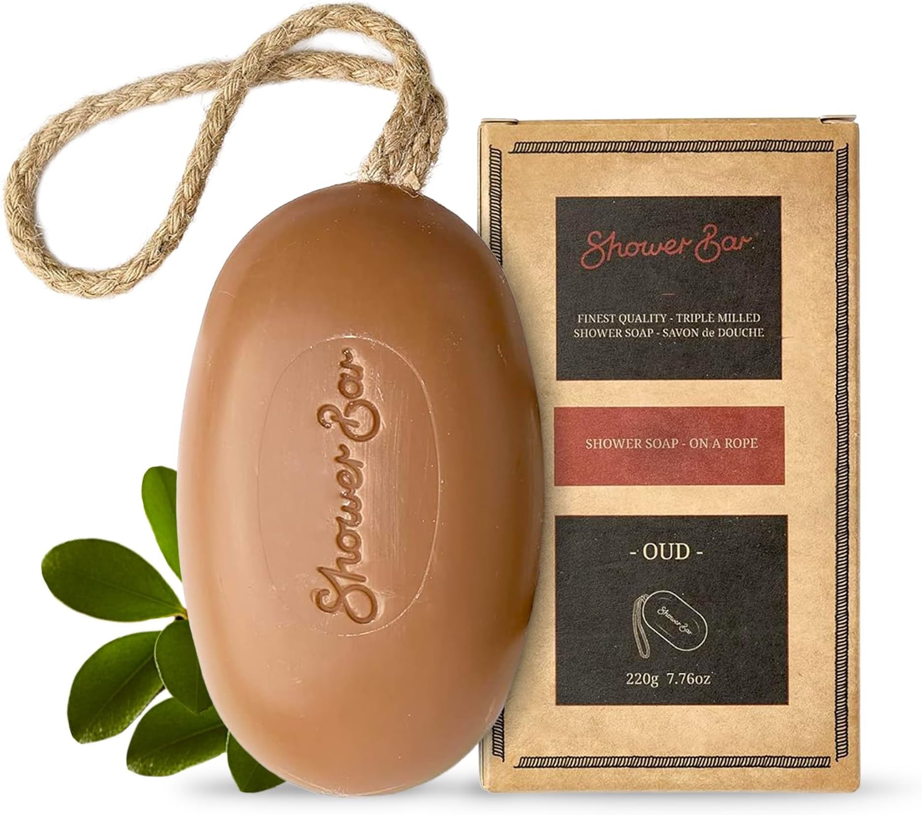 Oud Scented Soap on a Rope - 220g Natural Solid Body Wash Bar for Travel & Home - Long Lasting, Vegan, Plastic-Free, Eco-Friendly & Moisturizing
