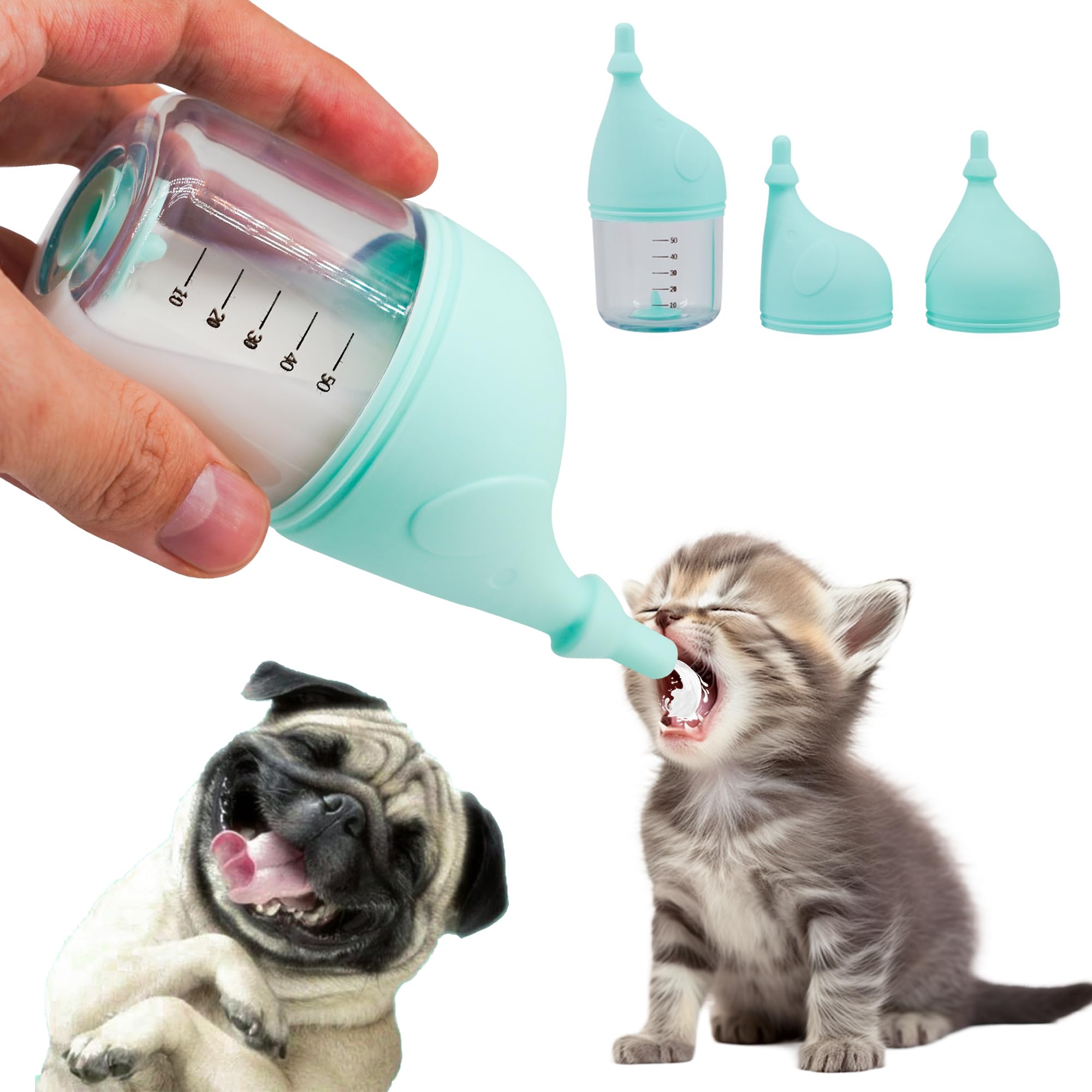 Pet Feeding Bottle for Puppies and Kittens,50ml Cyan