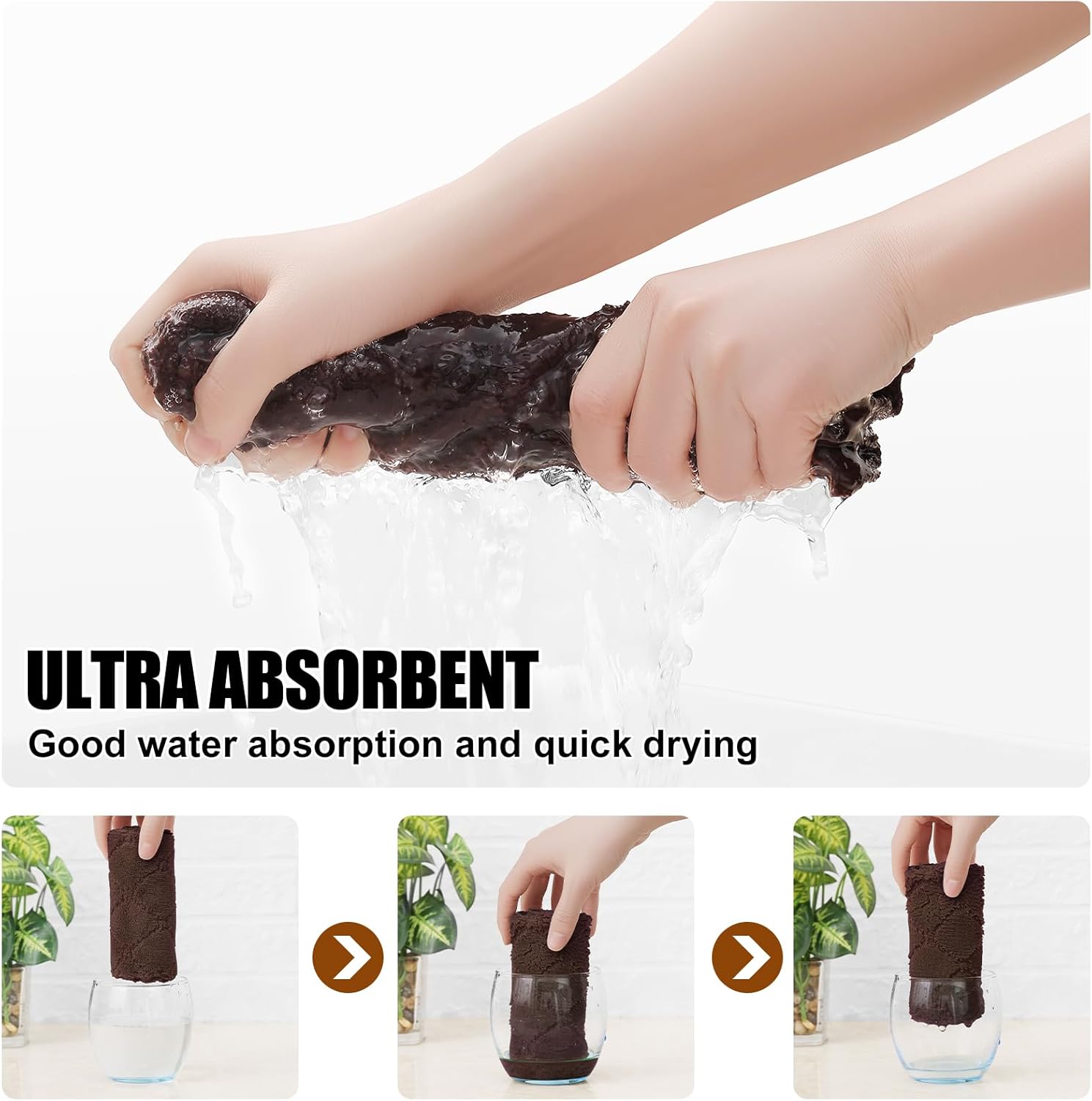 Homaxy 12 Pack Kitchen Dish Cloths (10 x 10 Inches, Brown), Super Soft and Absorbent Coral Velvet Dish Towels, Nonstick Oil Fast Drying Microfiber Cleaning Cloth, No Lint Household Dishcloths - Image 3