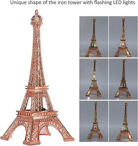 Miniatura 6 de Lámpara LED de torre Eiffel, 10.2 pulgadas, brillante y luminosa estatua de la torre Eiffel, modelo de metal, decoración de París de oro rosa,