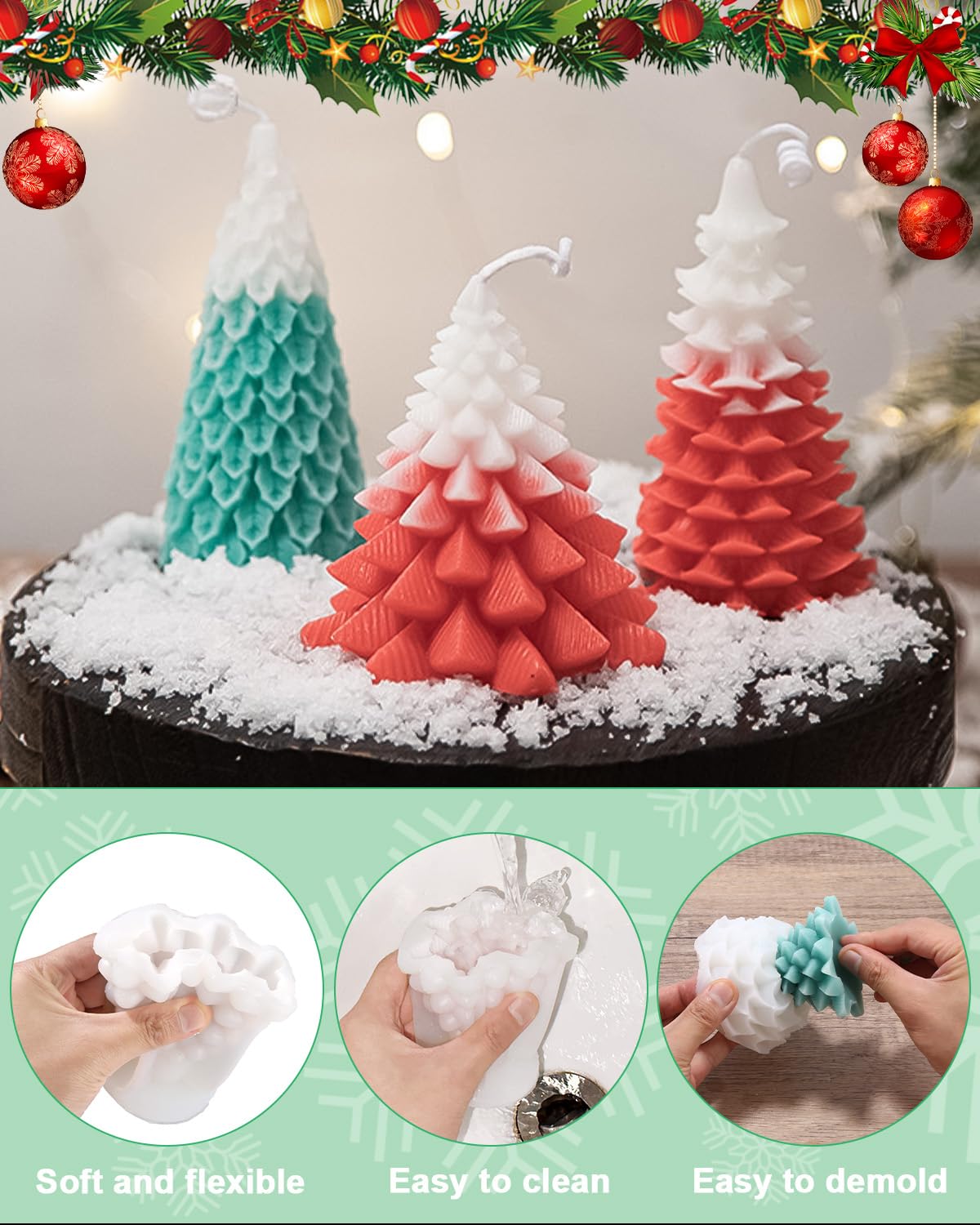 Siliconen gietvormen kaarsen, 2 stuks kaarsvorm siliconen kerstboom kaarsvorm vormen siliconen voor doe-het-zelf geurkaars, Kerstmis handwerk
