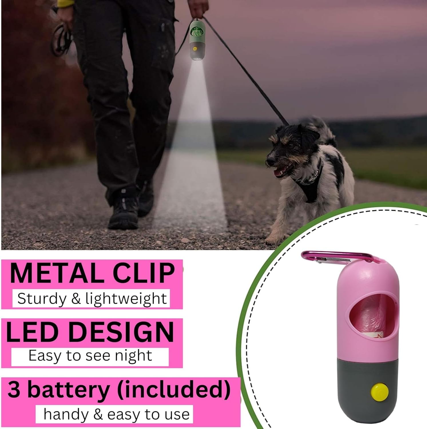 Portable Disposable Baby Diaper Nappy Garbage Bag with Led Flashlight ((1 Capsul and 7 Multi Color Garbage Roll))