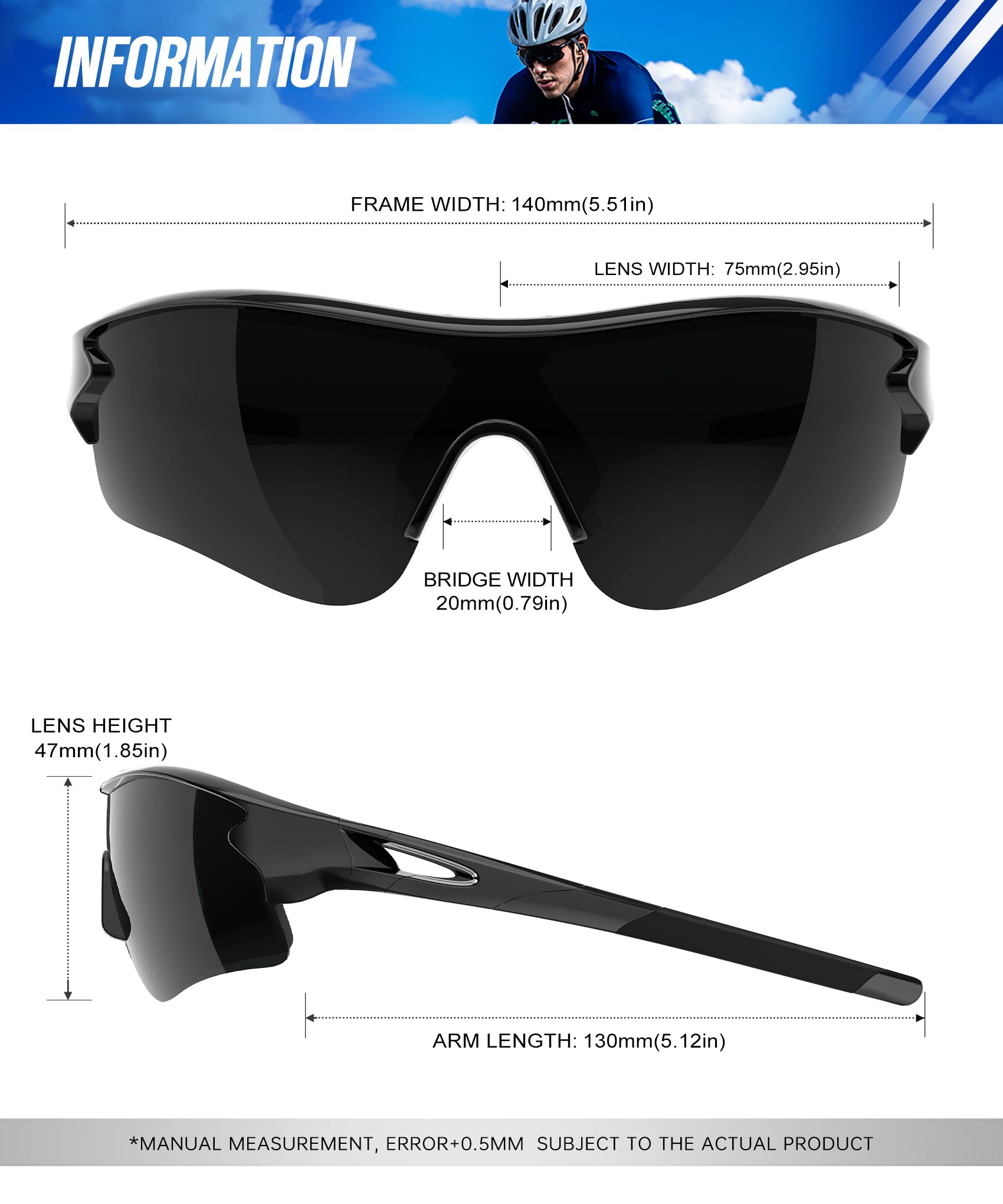 Lentes de sol deportivos polarizados para hombres y mujeres, lentes UV400 de una sola pieza para béisbol, correr, ciclismo, pesca