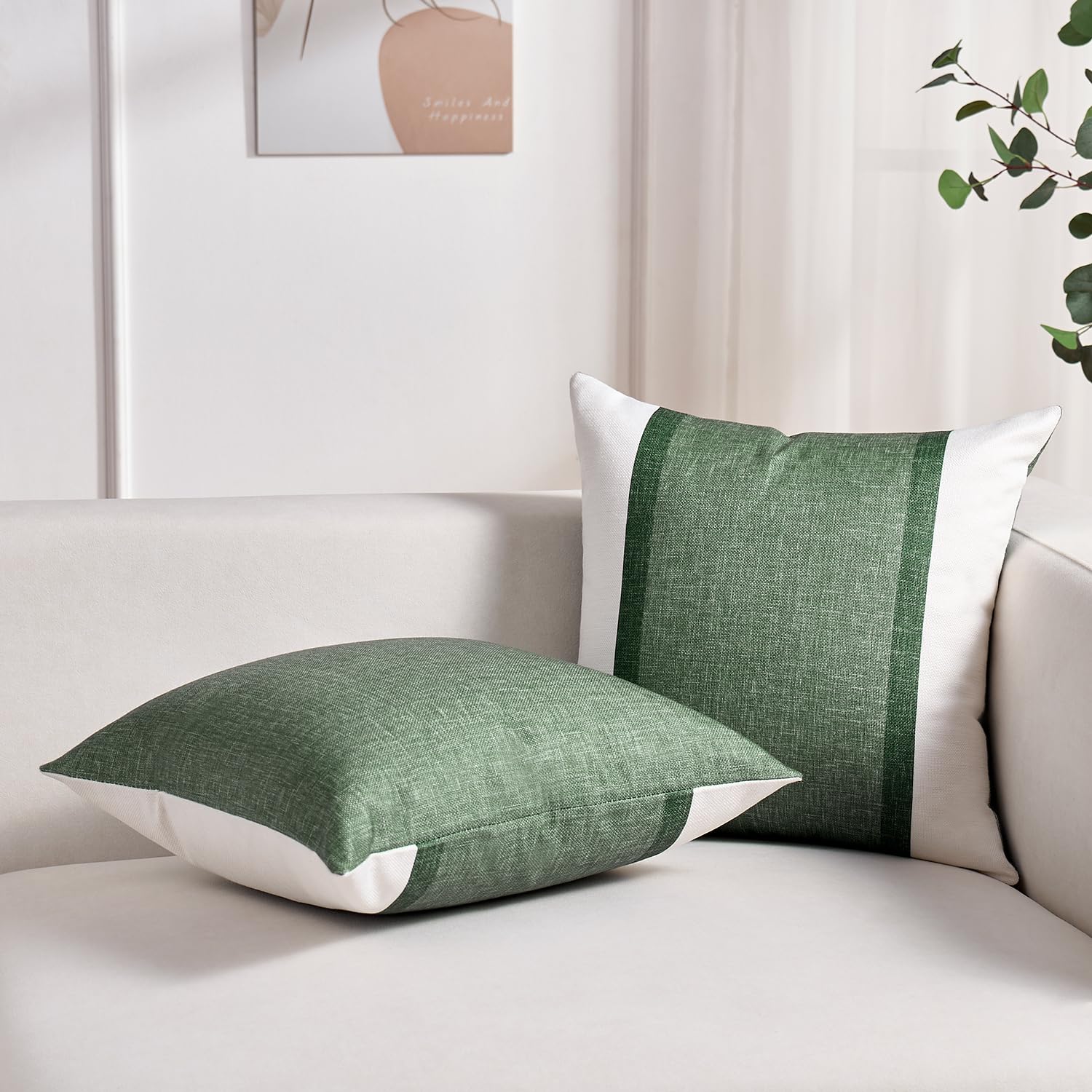 Copricuscini 40x40 Cm In Lino E Cotone - Design Patchwork Righe Beige E Verde | Per Divano, Letto, Soggiorno - Foto 7