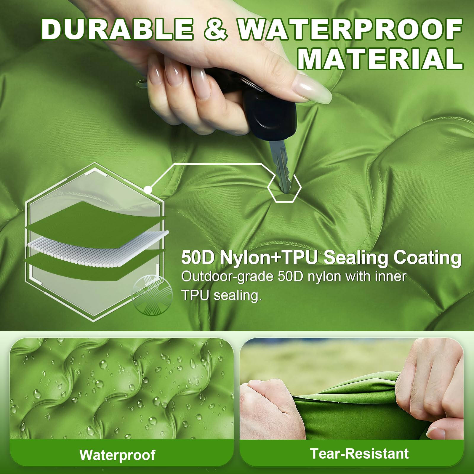 JATEKA Materassino Campeggio Singolo Gonfiabile Extra Largo 83cm, con Cuscino Integrato 16cm, Ultra Leggero e Pieghevole, Materasso Gonfiabile con Pompa a Pedale, per Trekking e Viaggi, Blu e Verde - 5