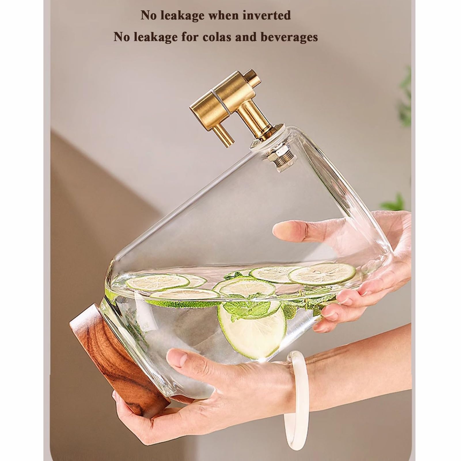 Dispensador de bebidas con espiga, recipiente de vidrio con soporte de madera y tapa para jugo o té, solución ideal para servir bodas y eventos (capacidad de 6 L)
