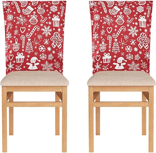 Miniatura 2 de Christmas Icons Snowflakes Red Decorative Dining Chair Slipcovers for Festivals (Easter, Graduation, etc.) Removable Dining Table Chair Covers