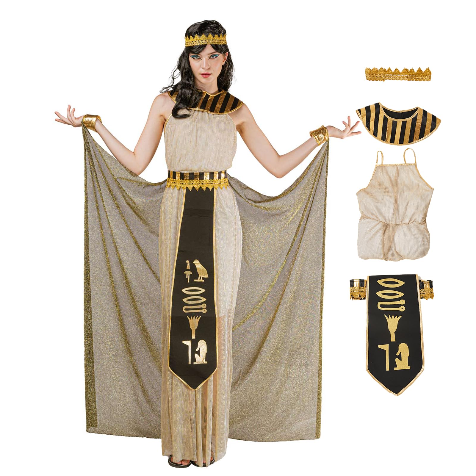 Disfraz egipcio para adultos, unisex, para Halloween, cosplay, de faraón, para hombre, con accesorios