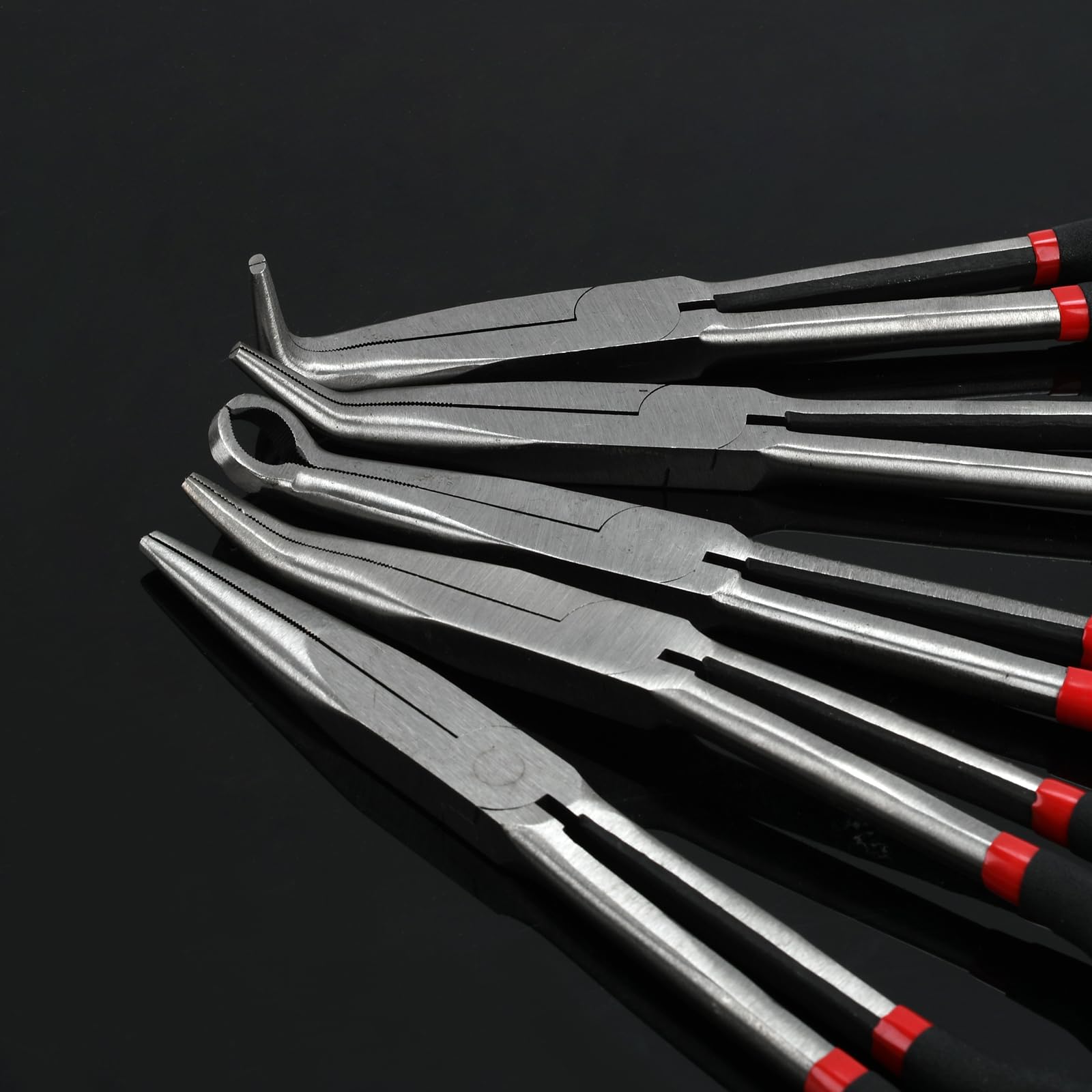 Set di 5 pinze di precisione a becco lungo da 28 cm, con manici isolati e confortevoli, pinze dritte a becco lungo, con angolo di 25/45/90 gradi, per piegatura, sagomatura, creazione di gioielli