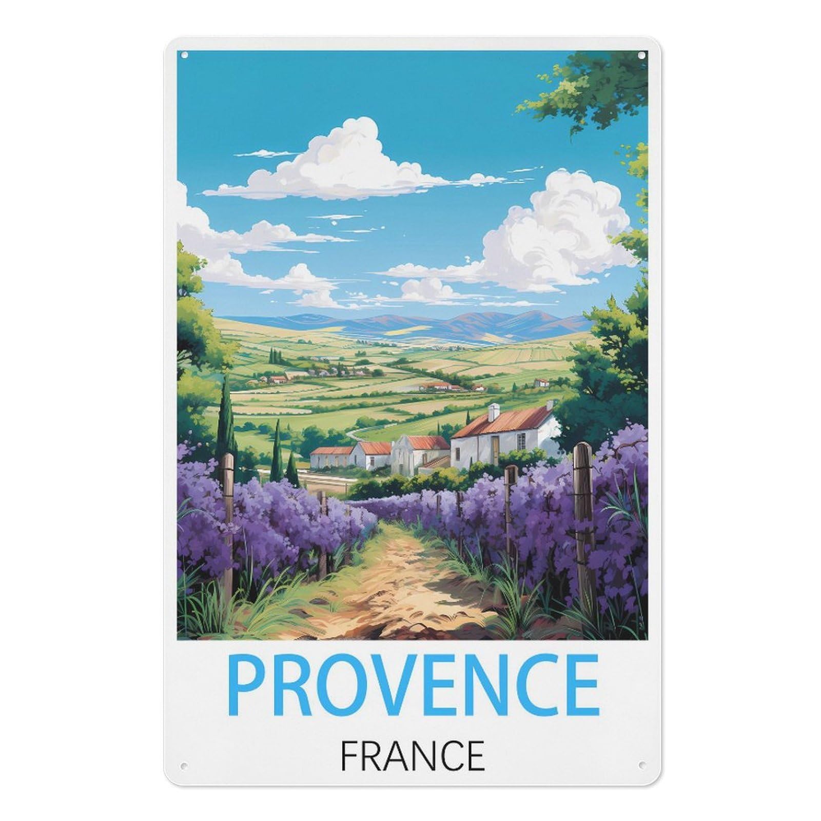 Provence France Vintage Travel Poster Vintage Tin Sign 08x12inch(20x30cm) Wall Art for Home Office Bedroom Living Room Cafes Wall Decor