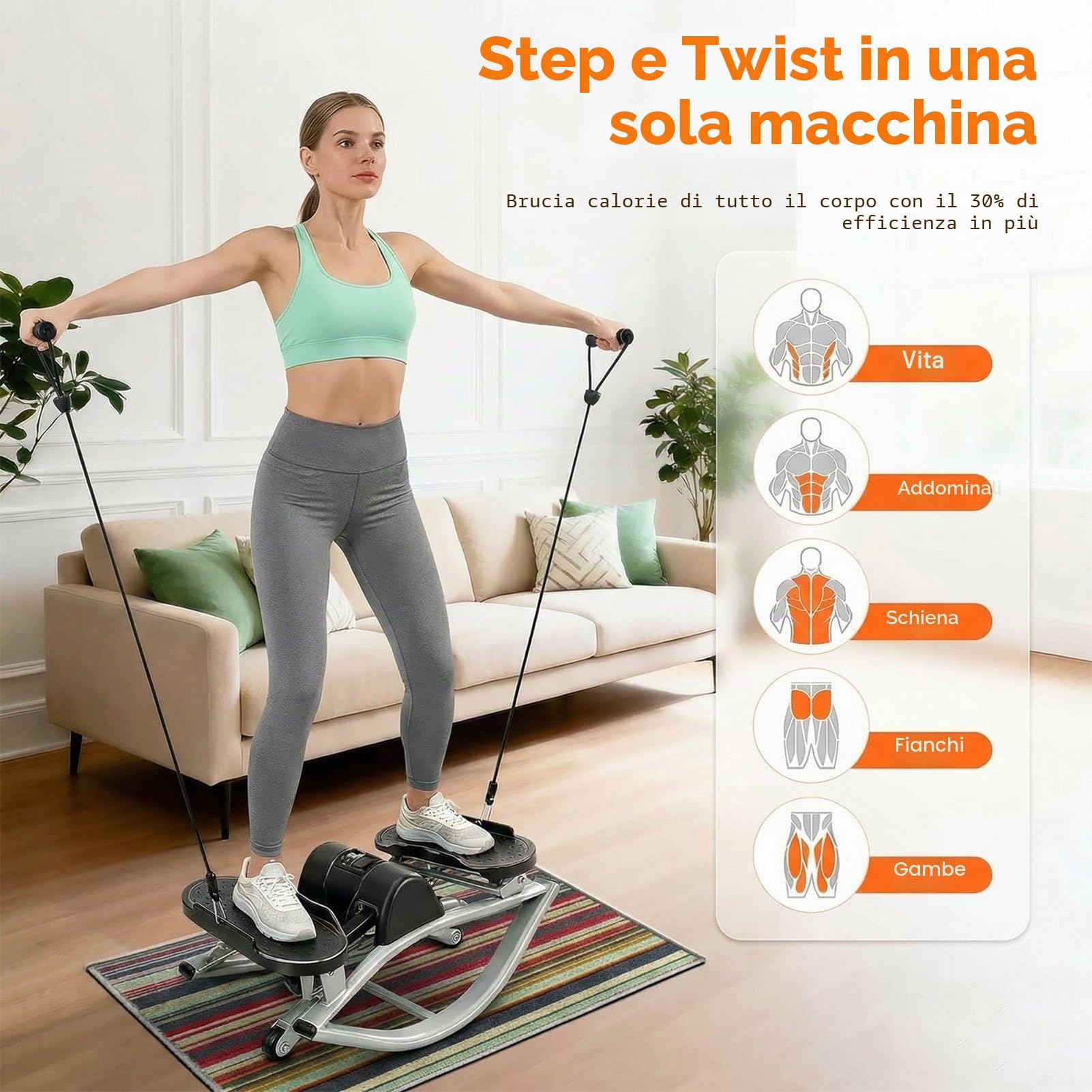 Rock Stepper – Stepper Laterale con Elastici di Resistenza & Tappetino Antiscivolo, Movimento 3D Laterale per Fianchi, Glutei & Postura, Cardio a Basso Impatto