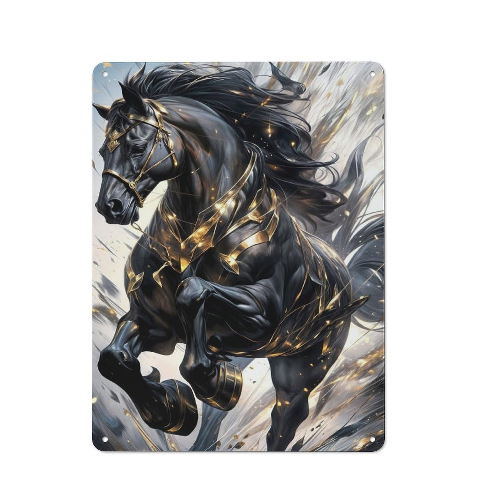 Junmoney Majestic Black Horse Rustic Tin Wall Plaque 40X30cm For Studio Or Craft Room, For Garage, Workshop And Man Cave Decoration