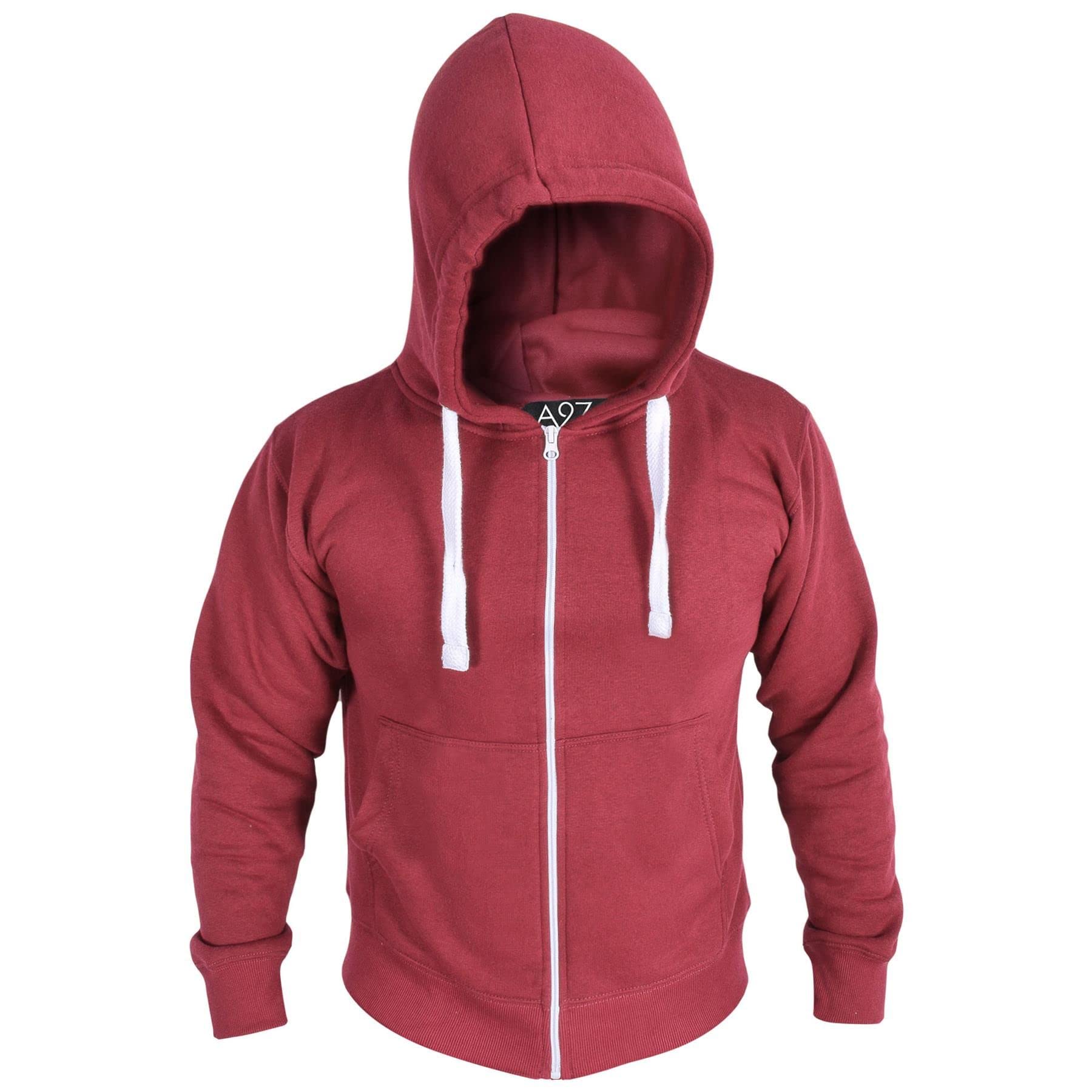 A2Z Męskie runo Zwykły błyskawiczne Bluza Zakapturzony bezpieczeństwo - Zipper Wine M